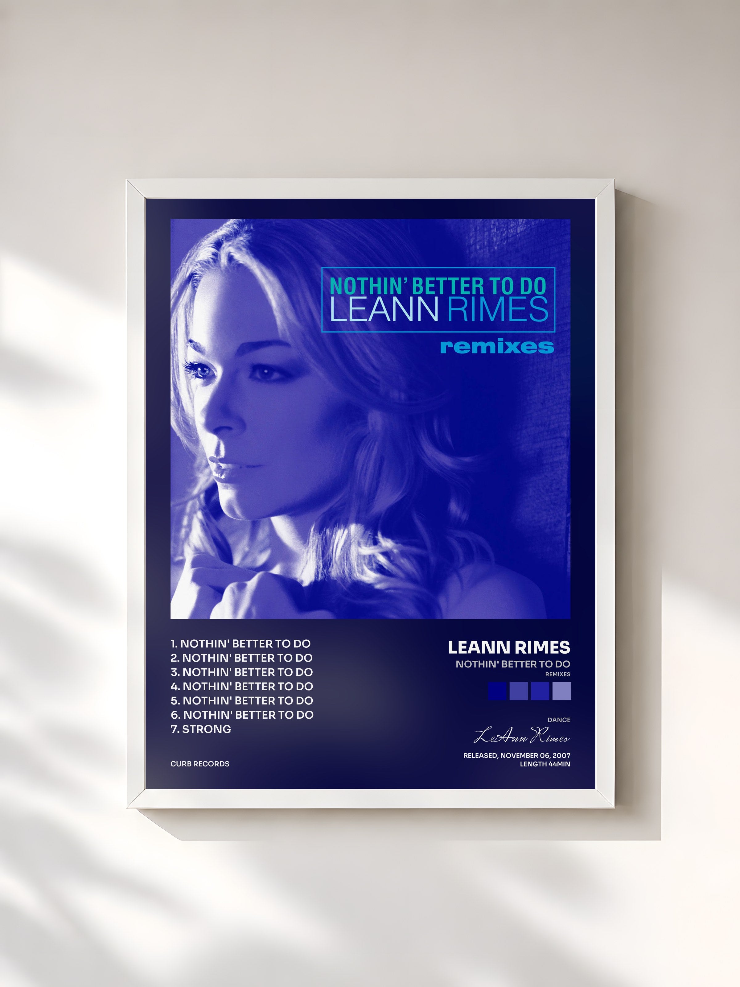 #blanc Tableau de l'album Nothin' Better To Do (Remixes) de LeAnn Rimes, cadre blanc, imprimé et encadré en France