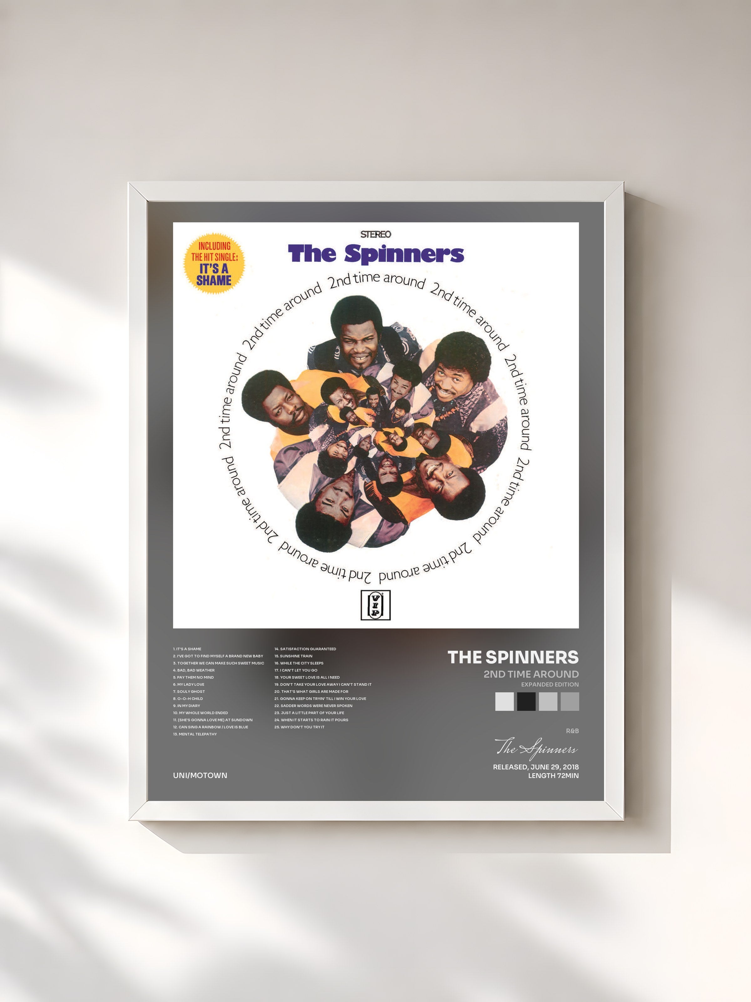 #blanc Tableau de l'album 2nd Time Around (Expanded Edition) de The Spinners, cadre blanc, imprimé et encadré en France
