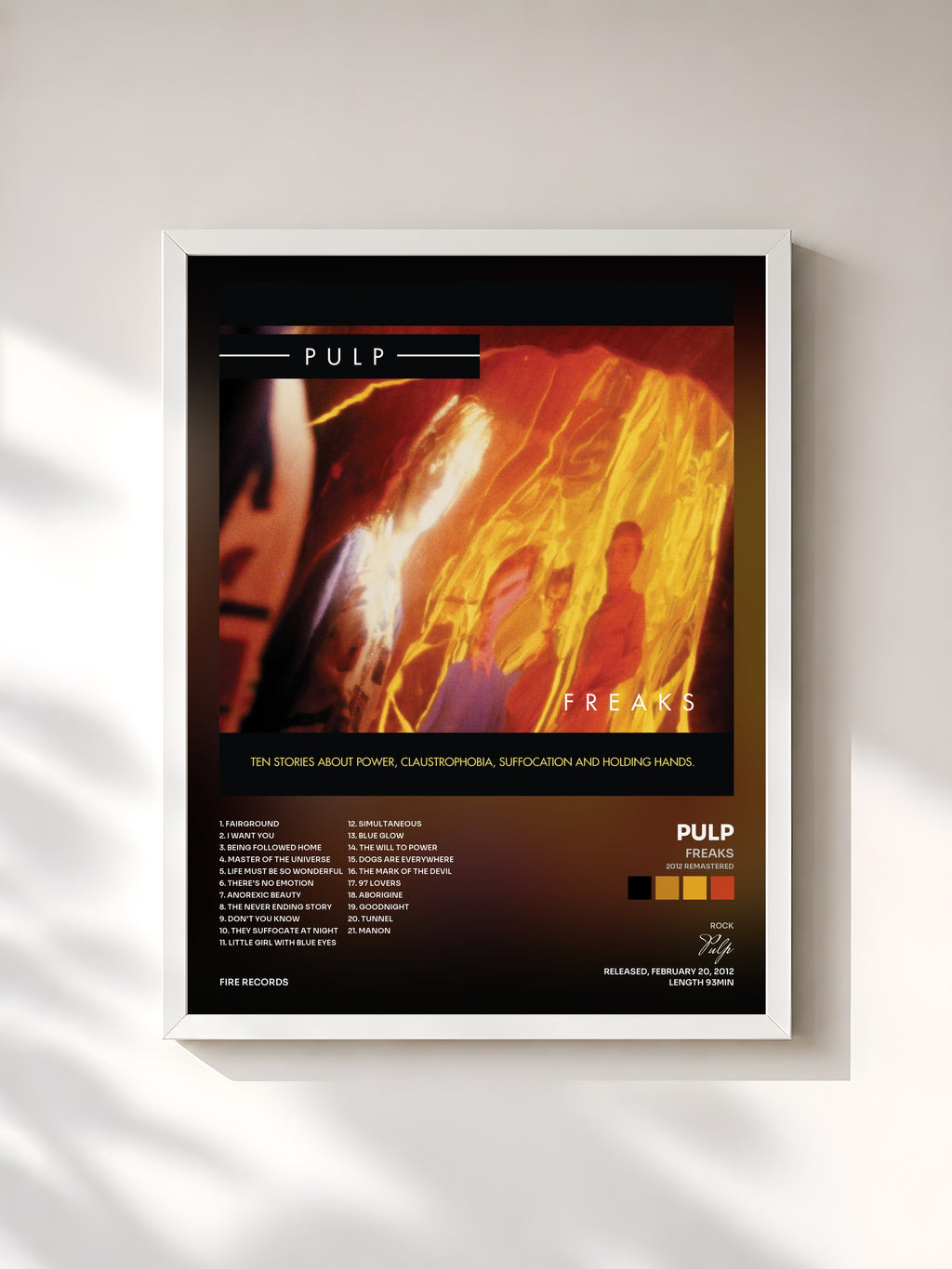 #blanc Tableau de l'album Freaks (2012 Remastered) de Pulp, cadre blanc, imprimé et encadré en France