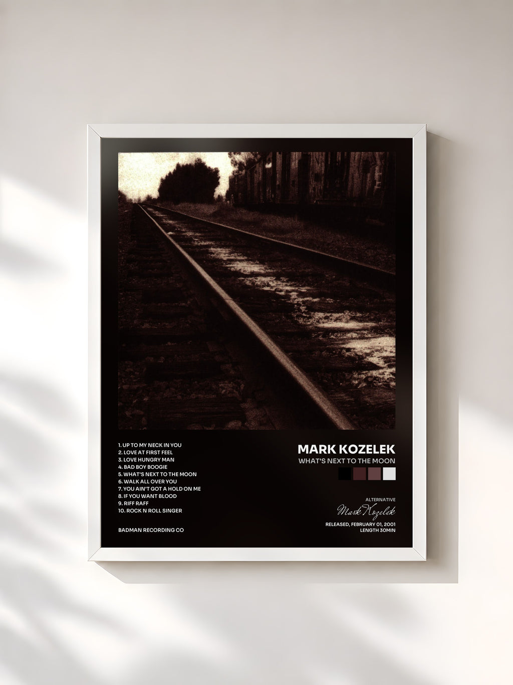 #blanc Tableau de l'album What's Next To The Moon de Mark Kozelek, cadre blanc, imprimé et encadré en France