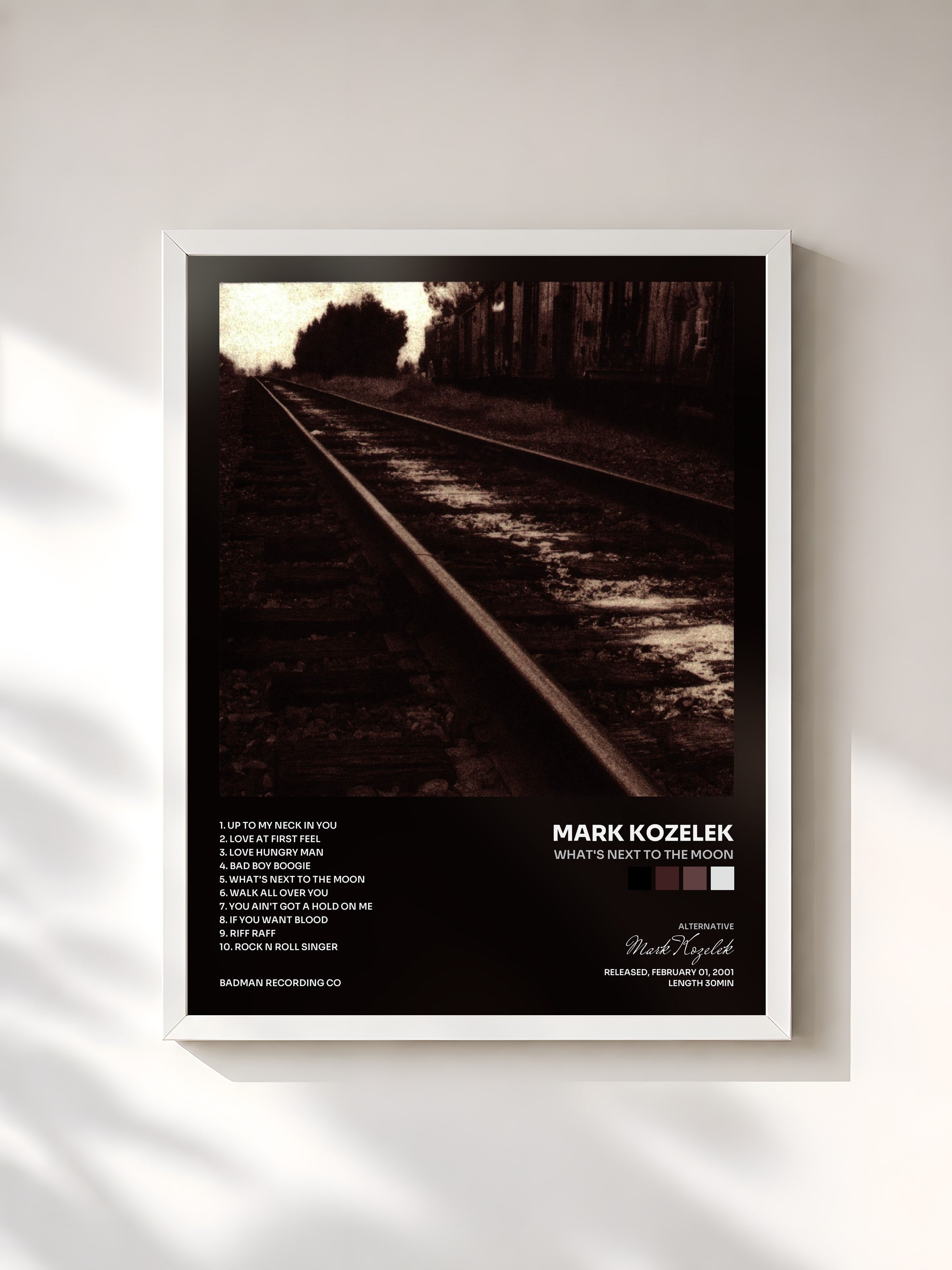 #blanc Tableau de l'album What's Next To The Moon de Mark Kozelek, cadre blanc, imprimé et encadré en France
