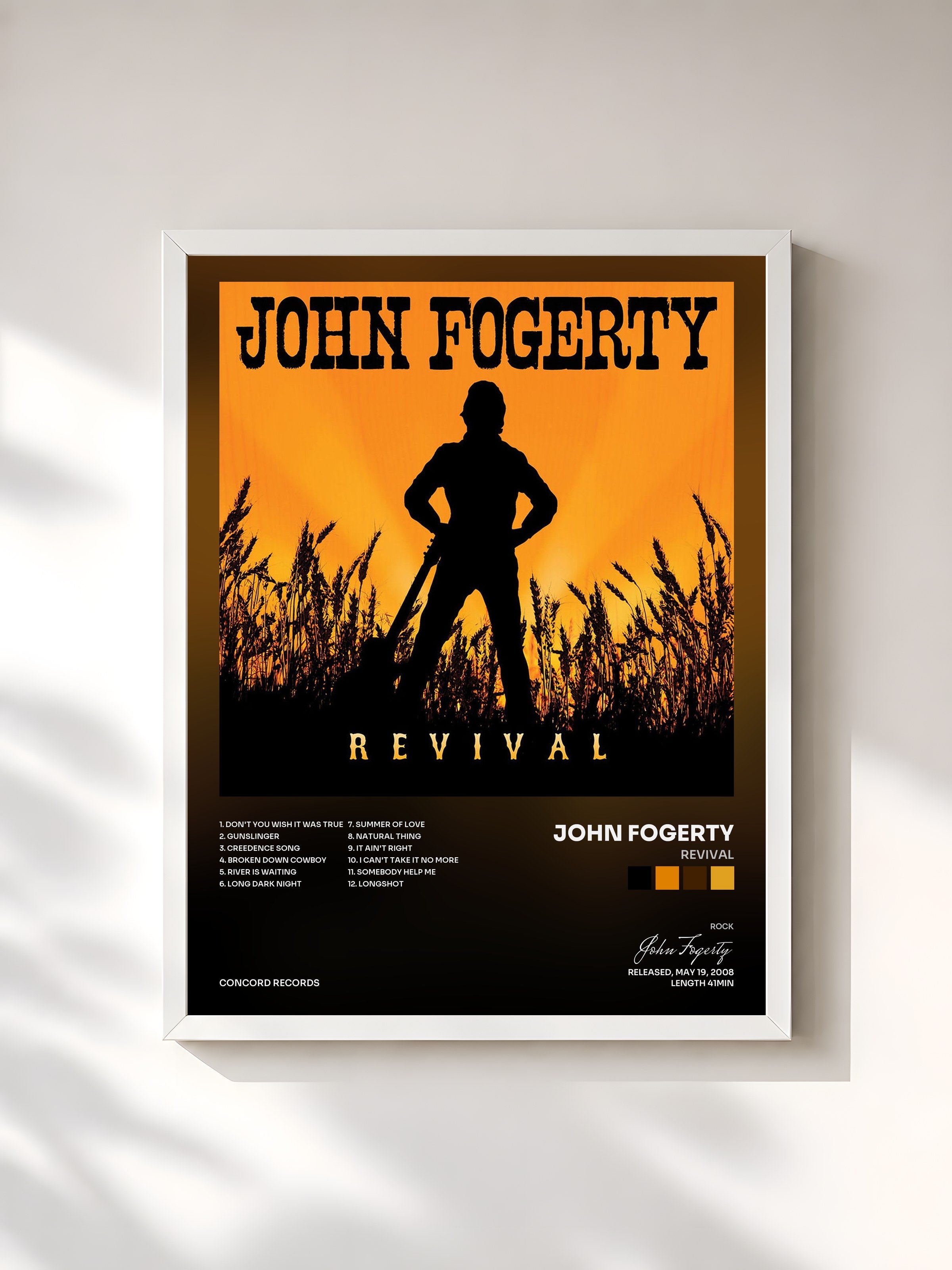 #blanc Tableau de l'album Revival de John Fogerty, cadre blanc, imprimé et encadré en France
