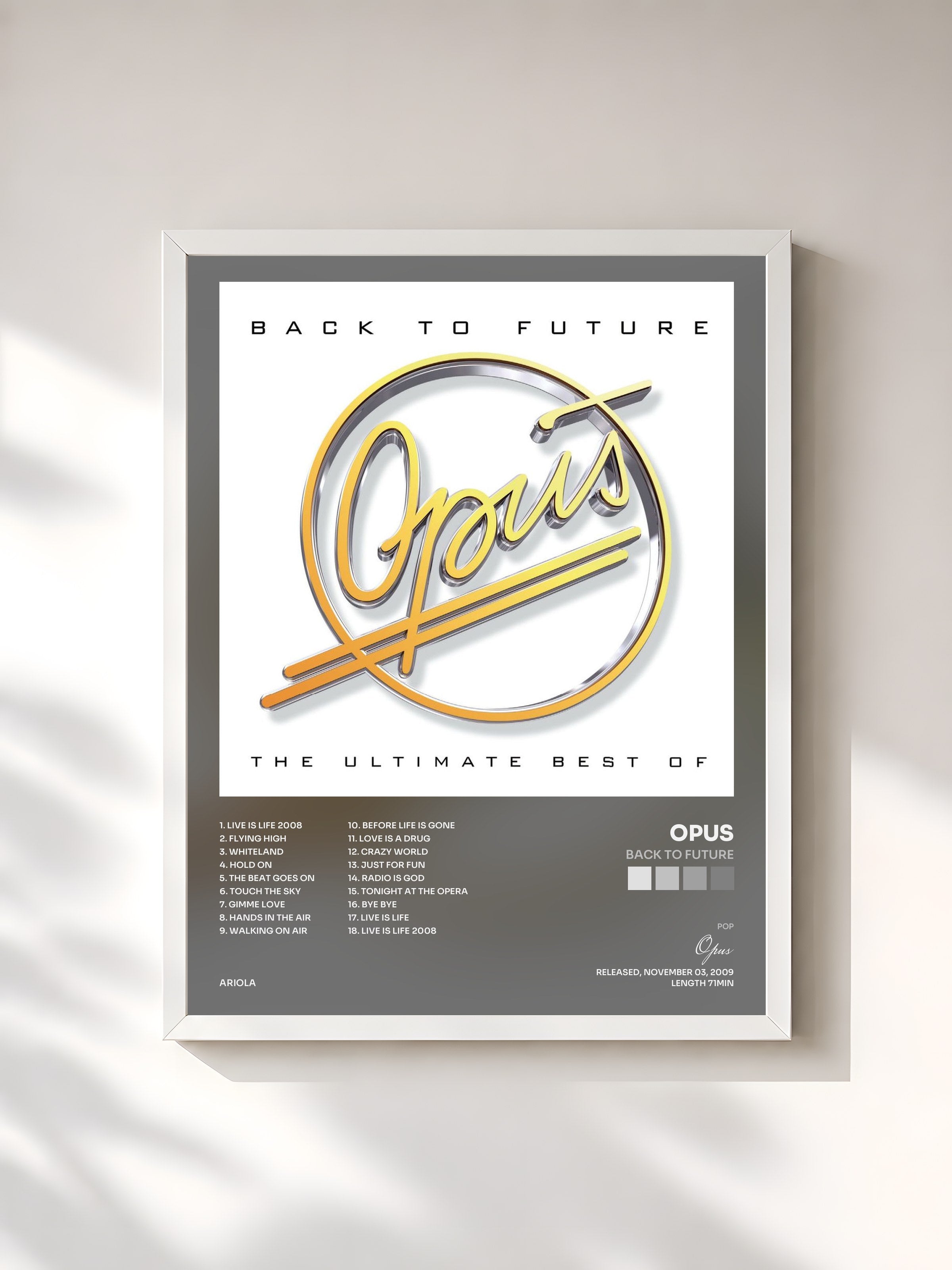 #blanc Tableau de l'album Back to Future de Opus, cadre blanc, imprimé et encadré en France