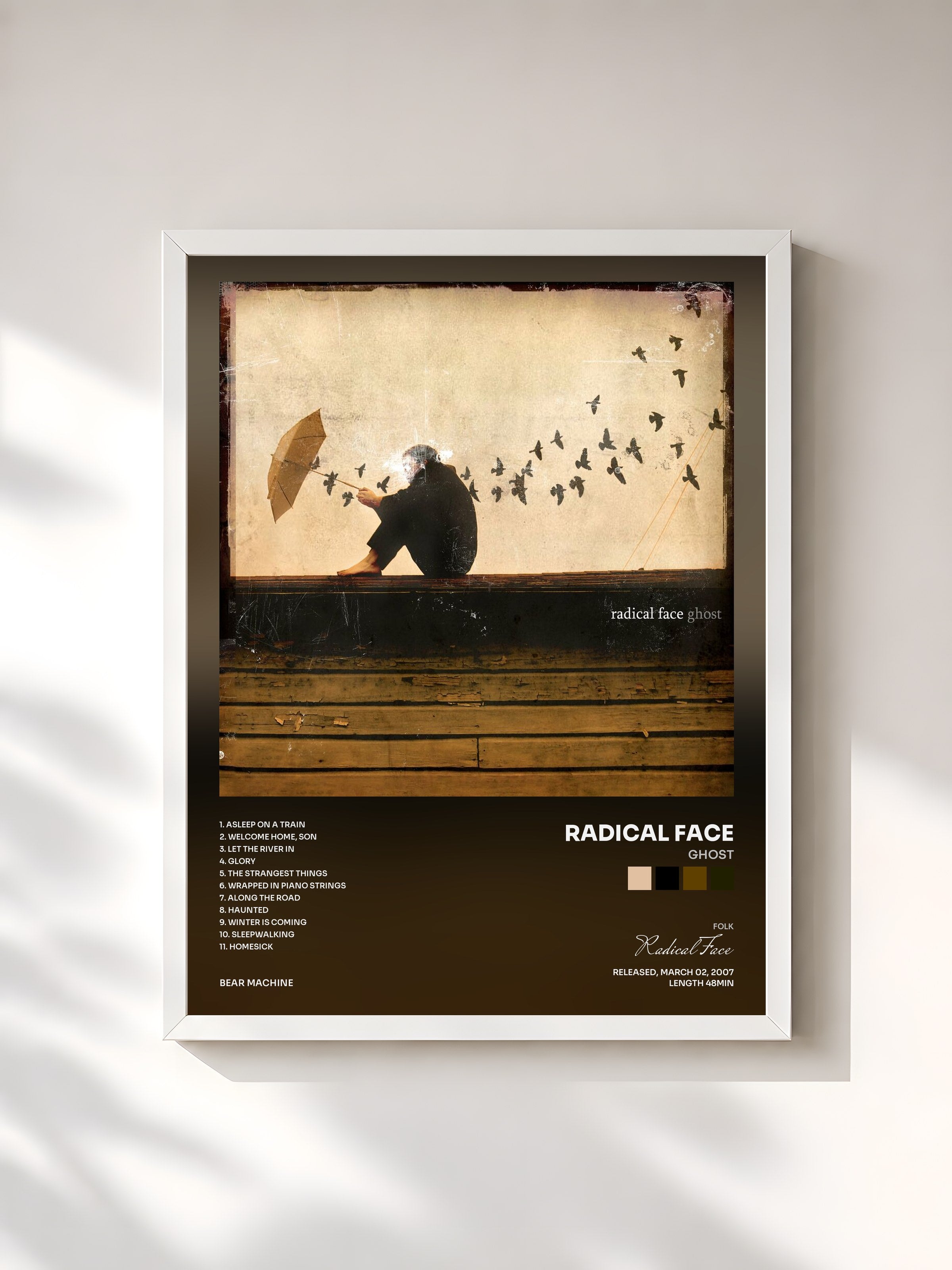 #blanc Tableau de l'album Ghost de Radical Face, cadre blanc, imprimé et encadré en France