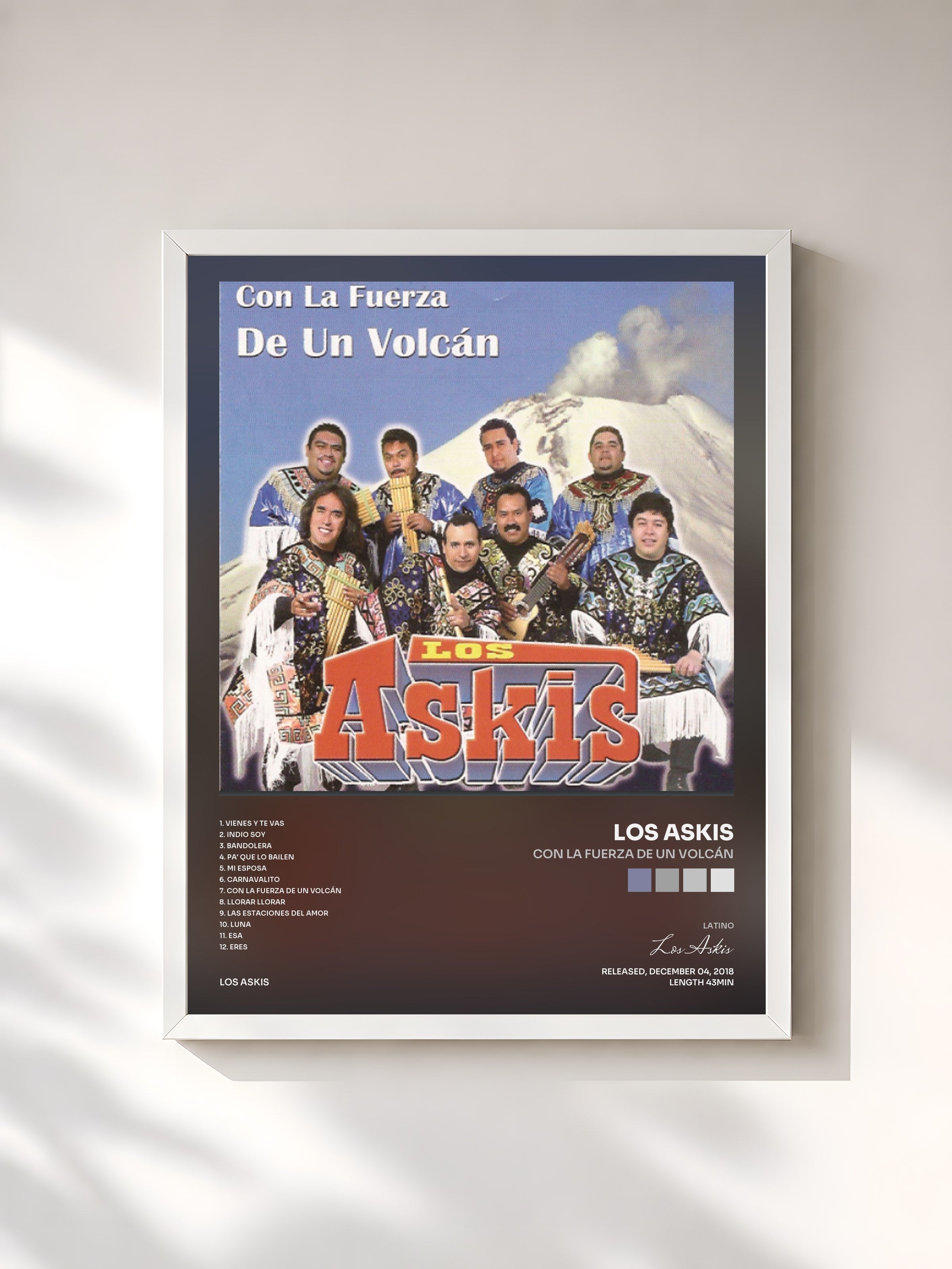 #blanc Tableau de l'album Con la Fuerza de un Volcán de Los Askis, cadre blanc, imprimé et encadré en France