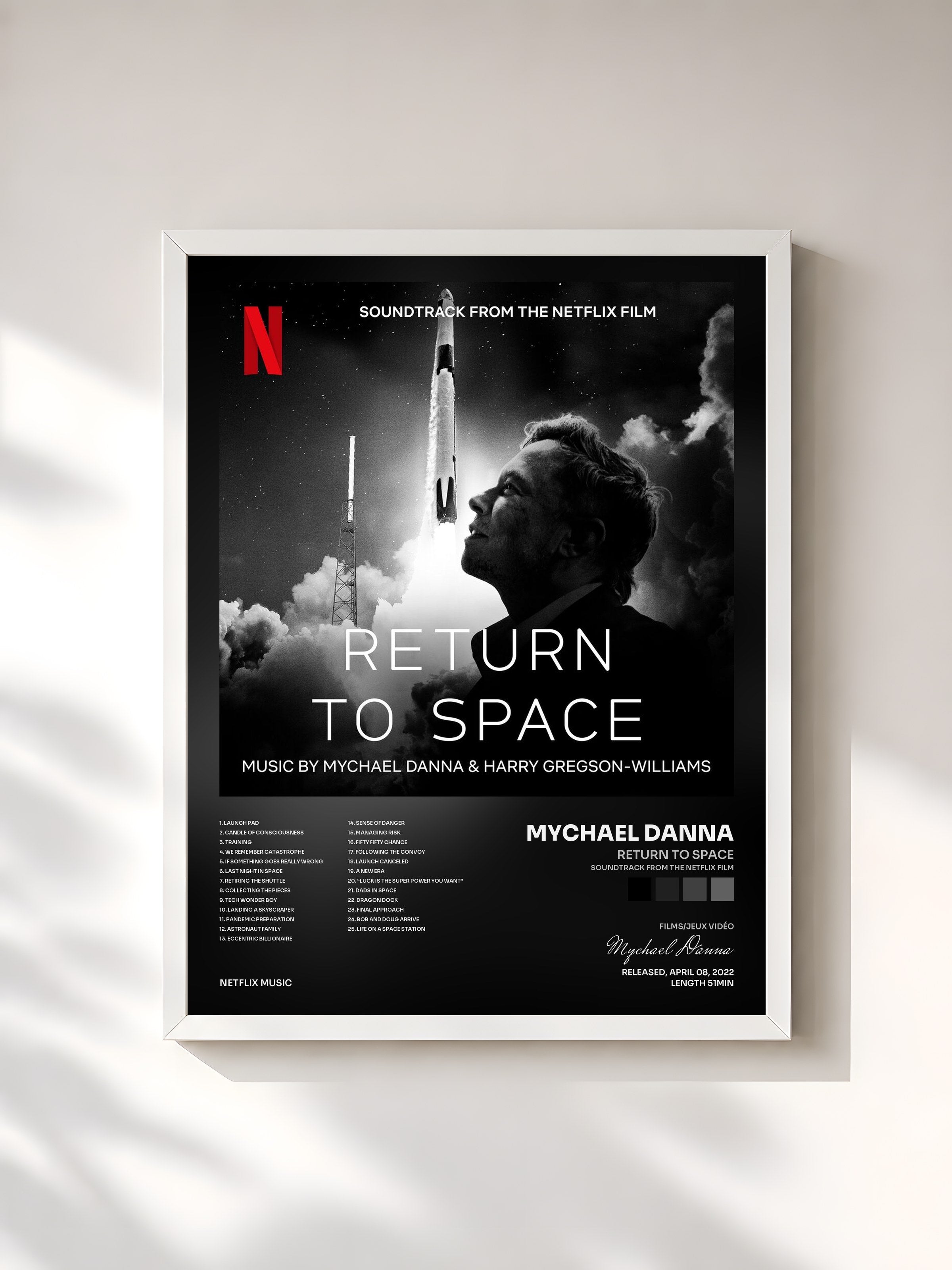 #blanc Tableau de l'album Return To Space (Soundtrack From The Netflix Film) de Mychael Danna, cadre blanc, imprimé et encadré en France