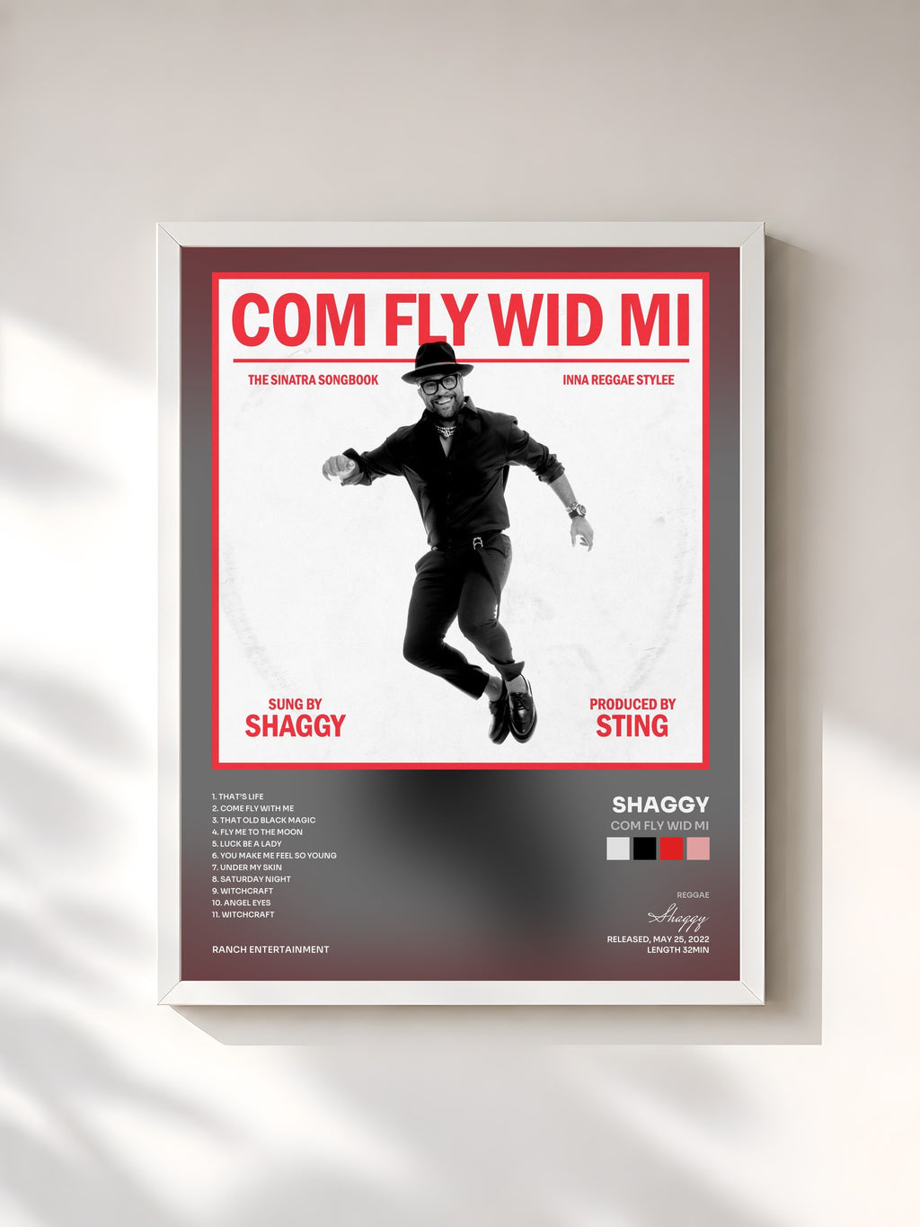 #blanc Tableau de l'album Com Fly Wid Mi de Shaggy, cadre blanc, imprimé et encadré en France
