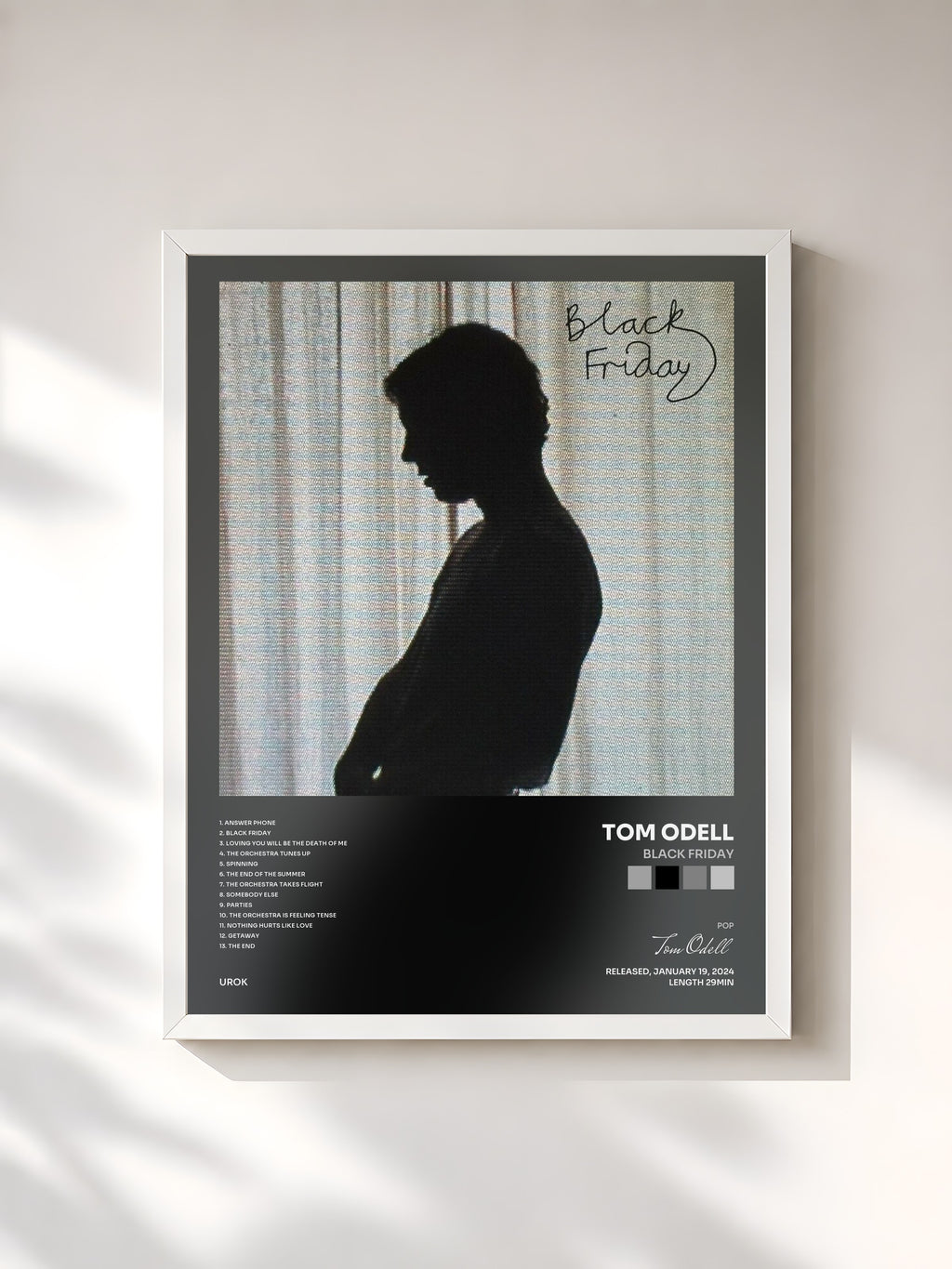 #blanc Tableau de l'album Black Friday de Tom Odell, cadre blanc, imprimé et encadré en France