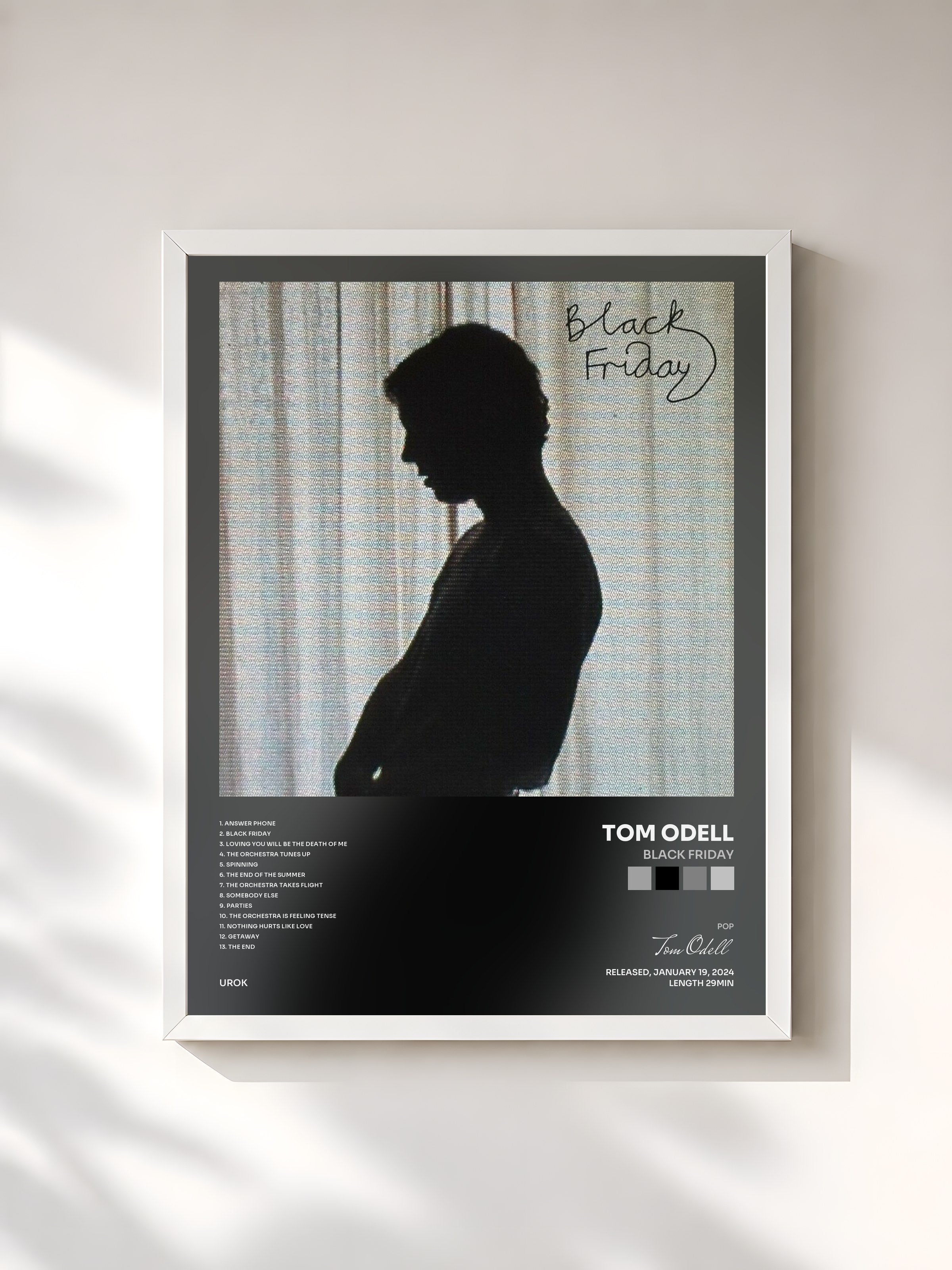 #blanc Tableau de l'album Black Friday de Tom Odell, cadre blanc, imprimé et encadré en France