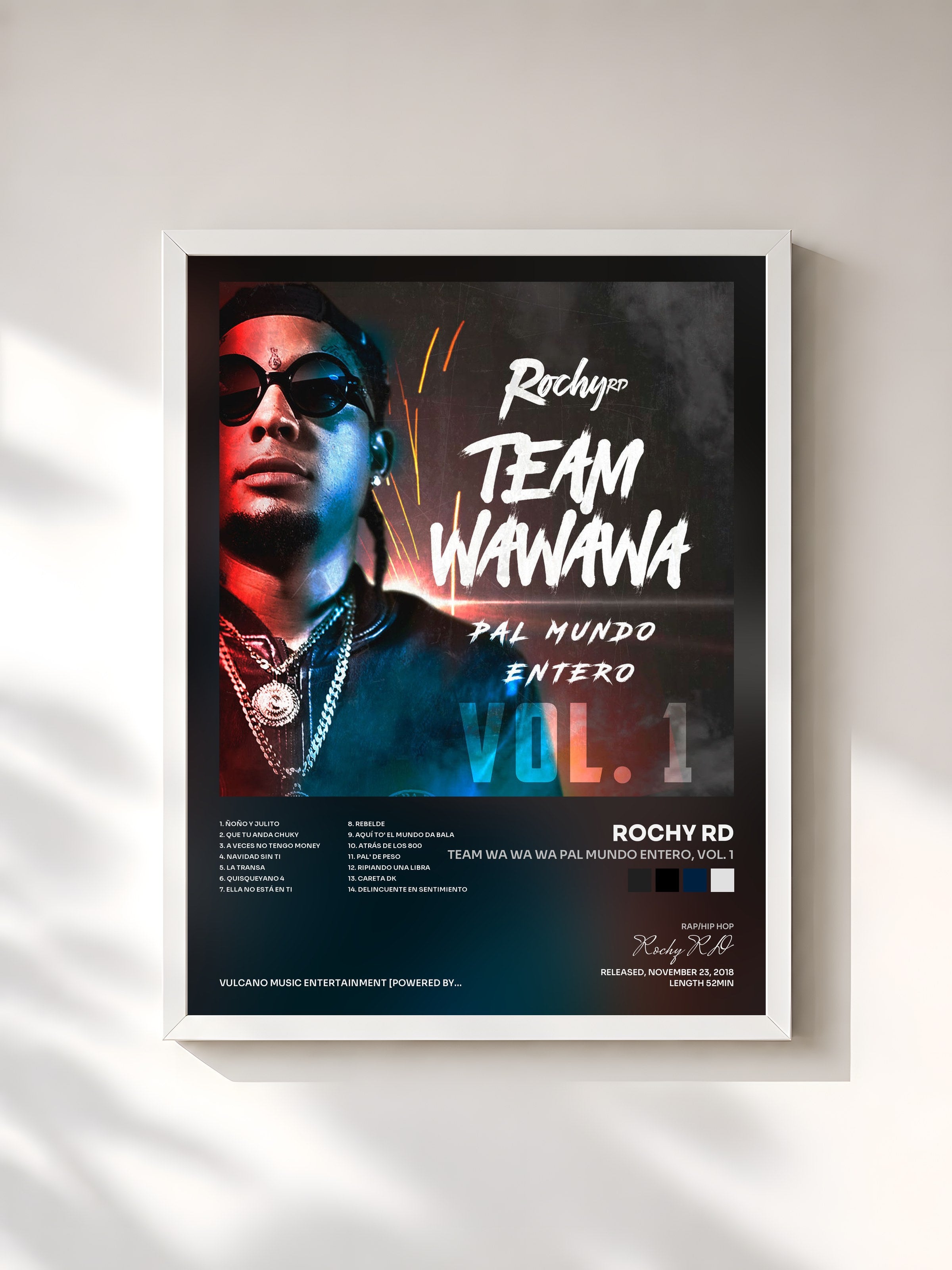 #blanc Tableau de l'album Team Wa Wa Wa Pal Mundo Entero, Vol. 1 de Rochy RD, cadre blanc, imprimé et encadré en France