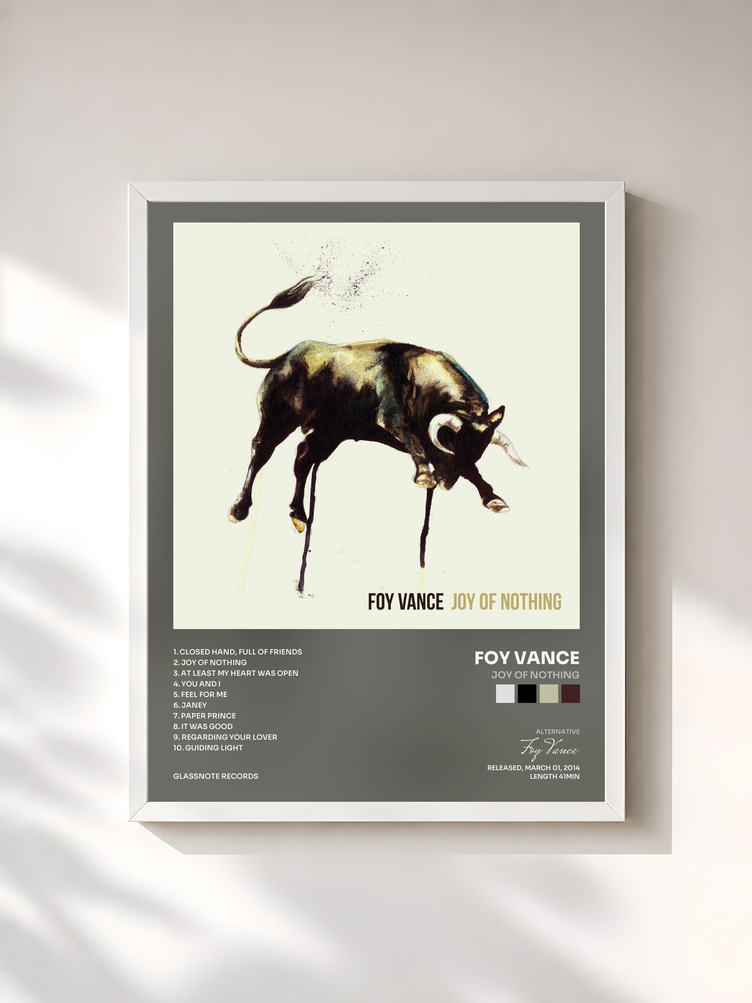 #blanc Tableau de l'album Joy Of Nothing de Foy Vance, cadre blanc, imprimé et encadré en France