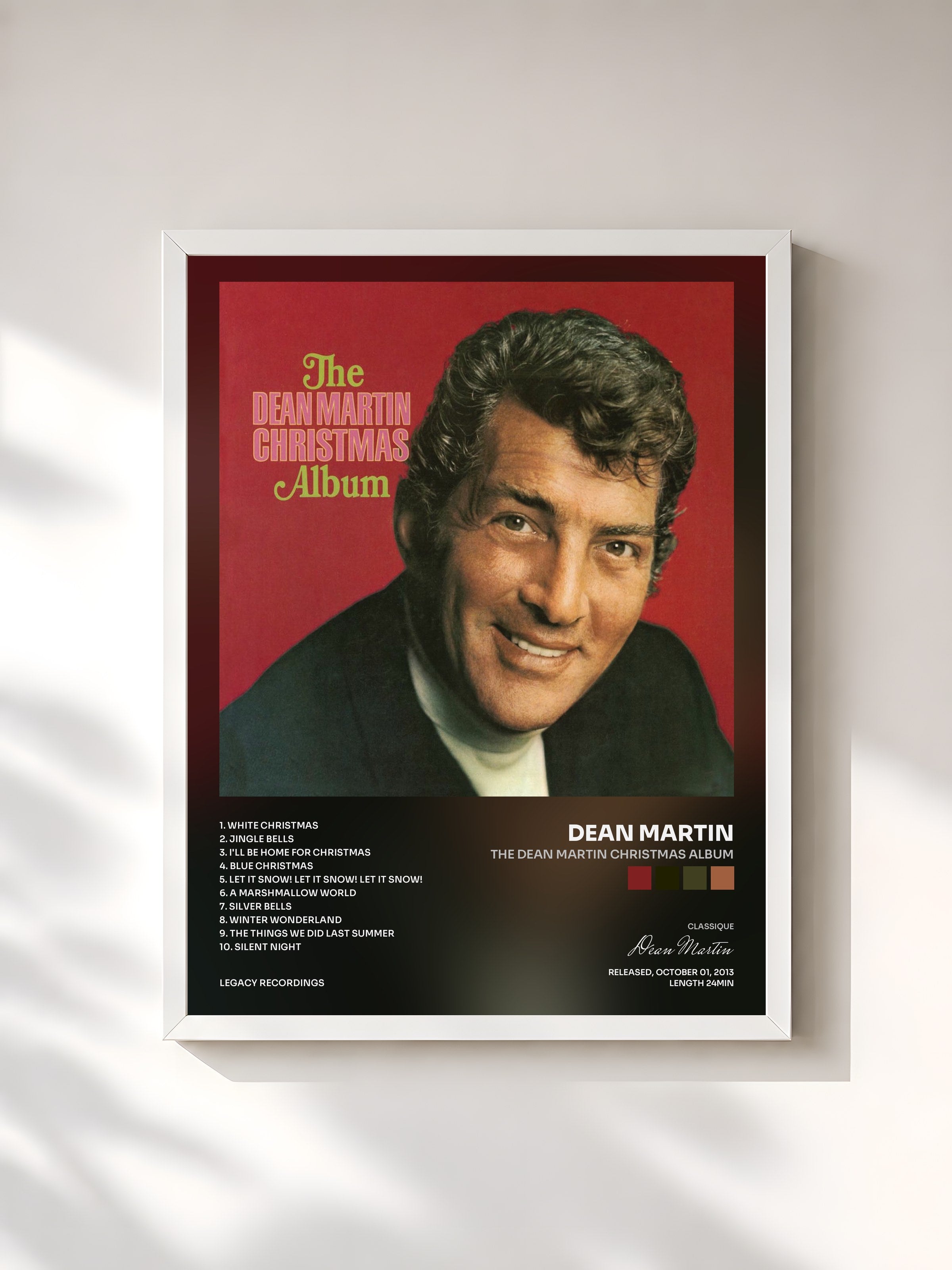 #blanc Tableau de l'album The Dean Martin Christmas Album de Dean Martin, cadre blanc, imprimé et encadré en France