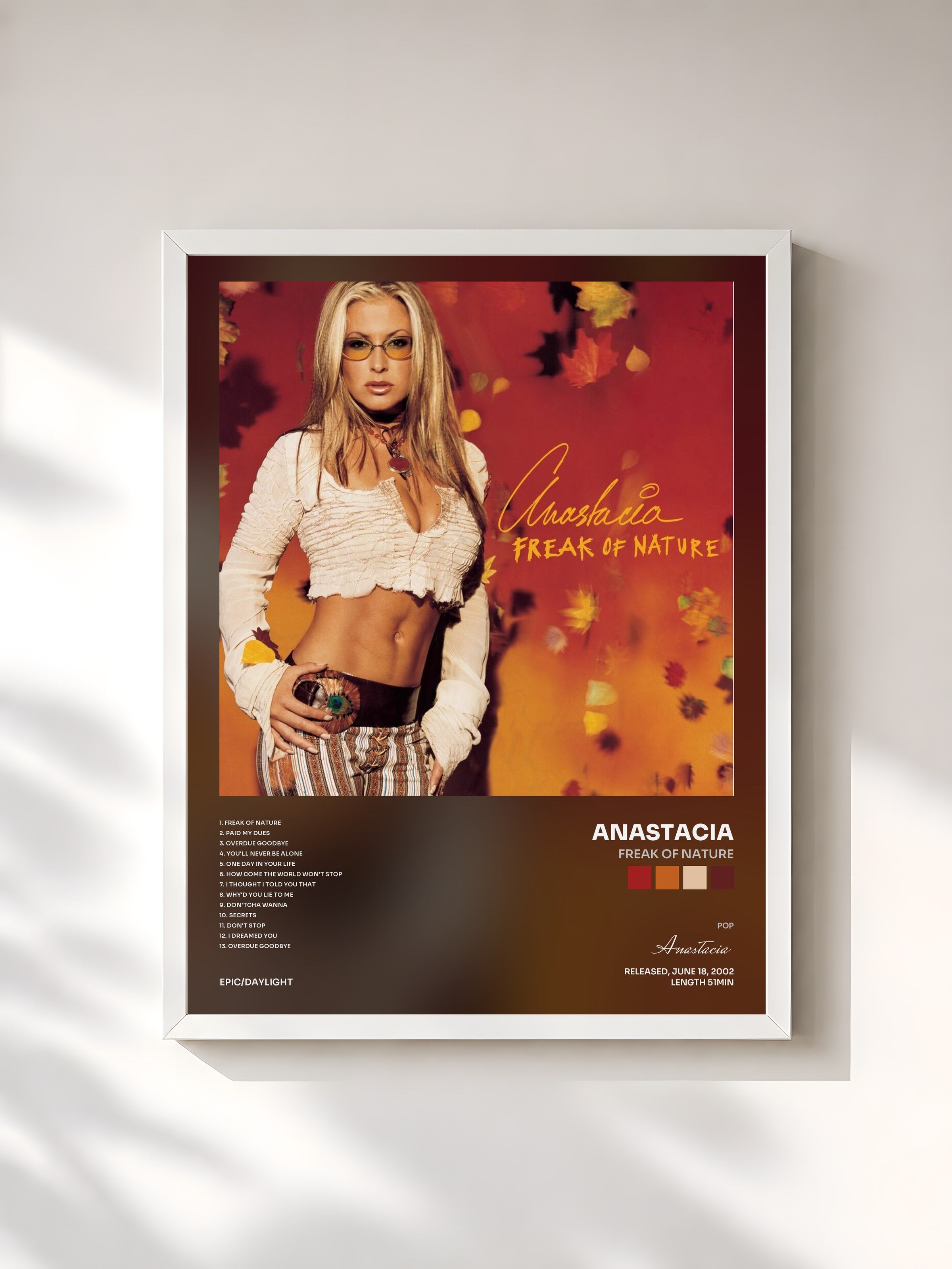 #blanc Tableau de l'album Freak of Nature de Anastacia, cadre blanc, imprimé et encadré en France