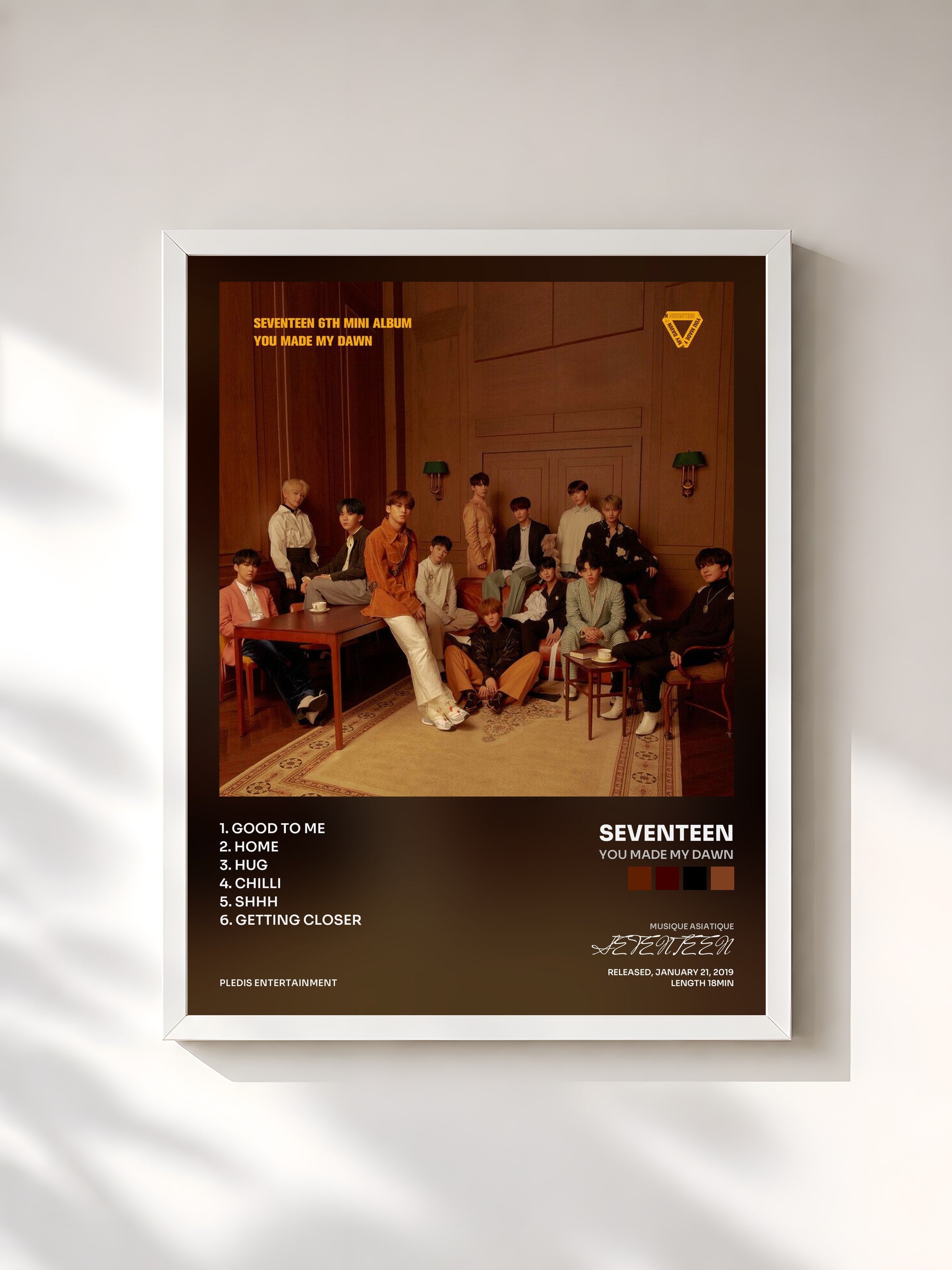 #blanc Tableau de l'album YOU MADE MY DAWN de SEVENTEEN, cadre blanc, imprimé et encadré en France