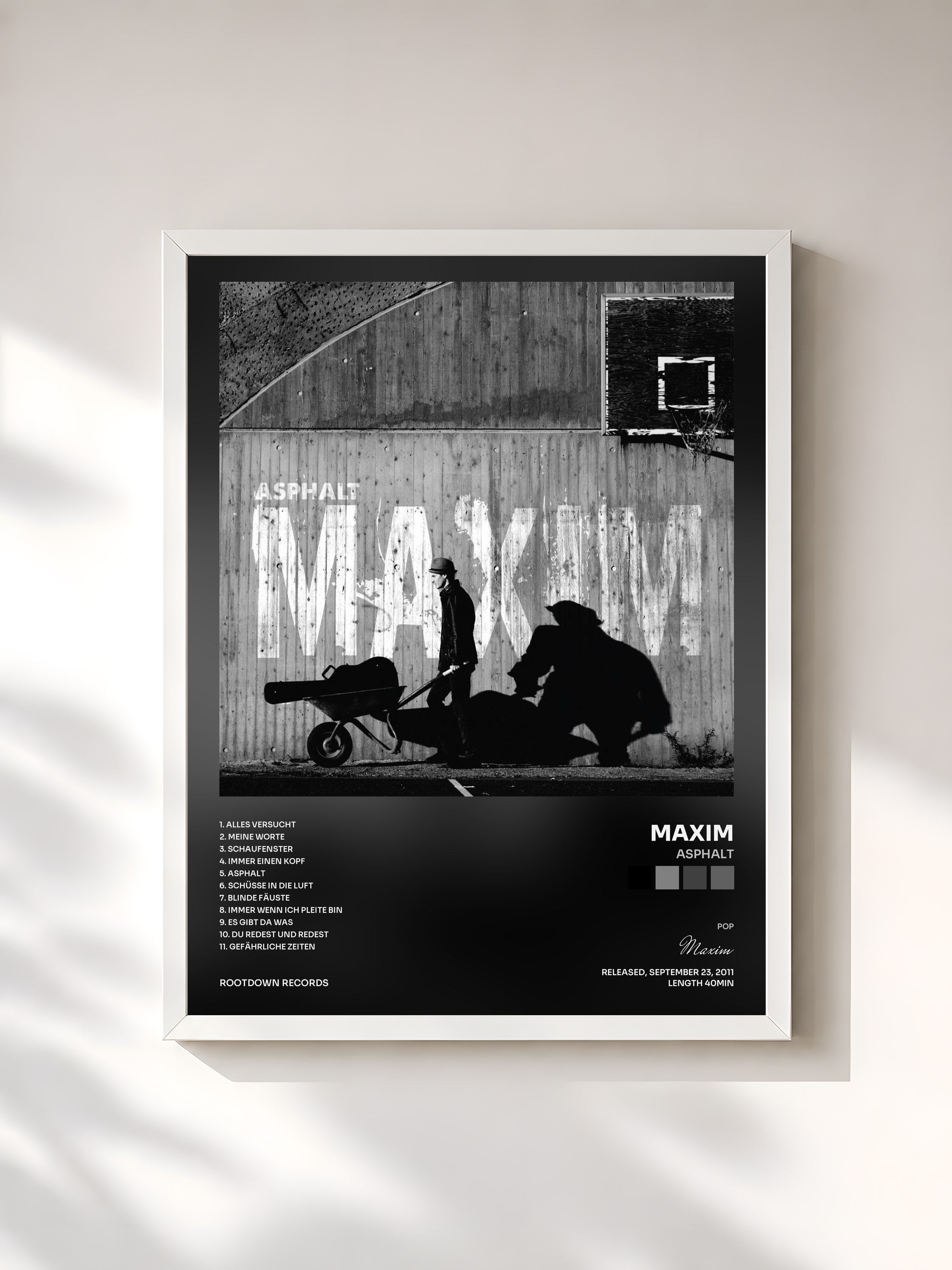 #blanc Tableau de l'album Asphalt de Maxim, cadre blanc, imprimé et encadré en France