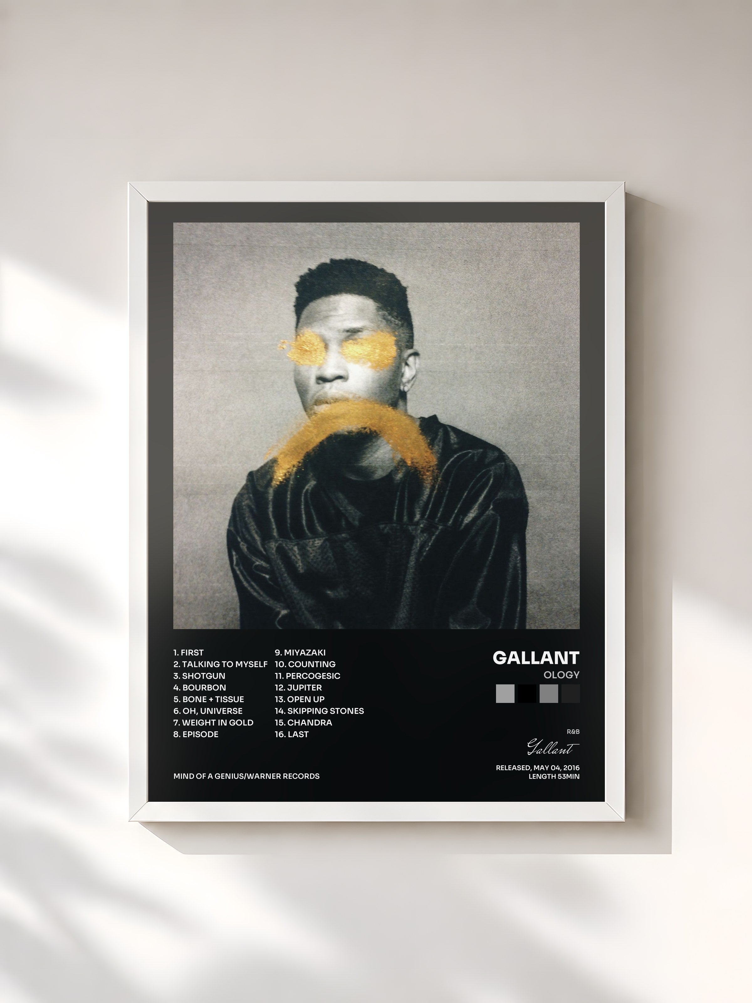#blanc Tableau de l'album Ology de Gallant, cadre blanc, imprimé et encadré en France
