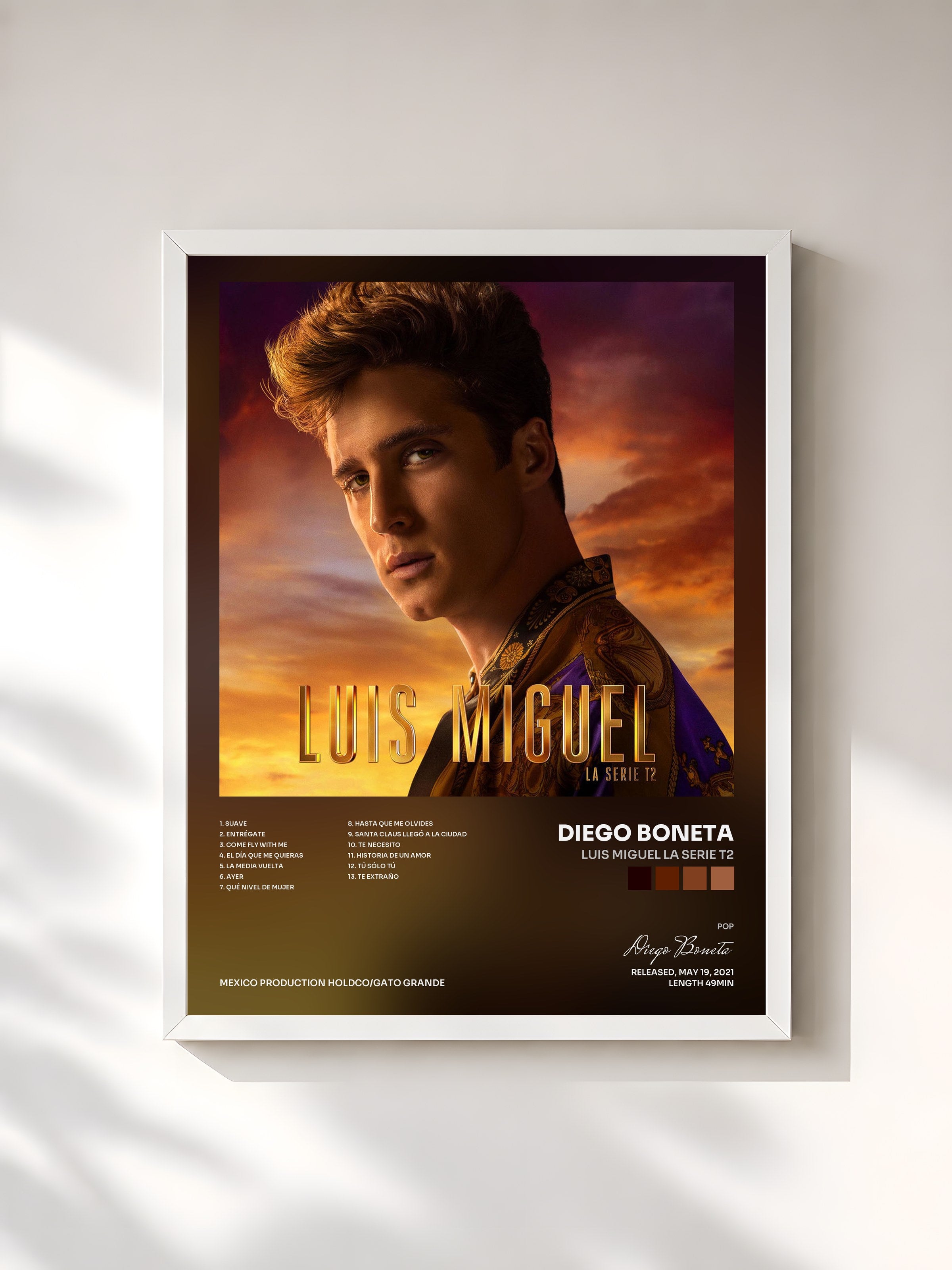 #blanc Tableau de l'album Luis Miguel La Serie T2 de Diego Boneta, cadre blanc, imprimé et encadré en France