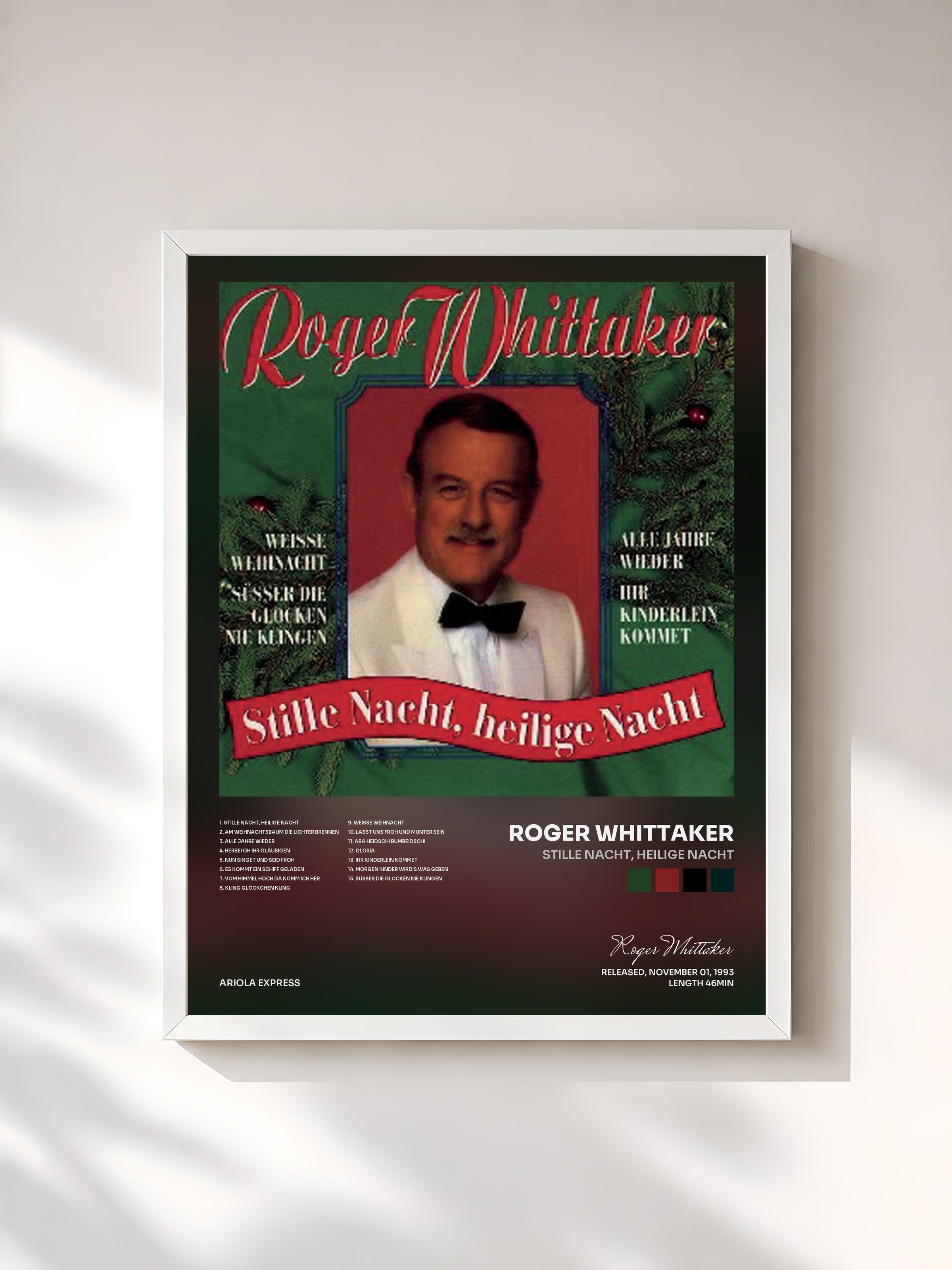 #blanc Tableau de l'album Stille Nacht, heilige Nacht de Roger Whittaker, cadre blanc, imprimé et encadré en France