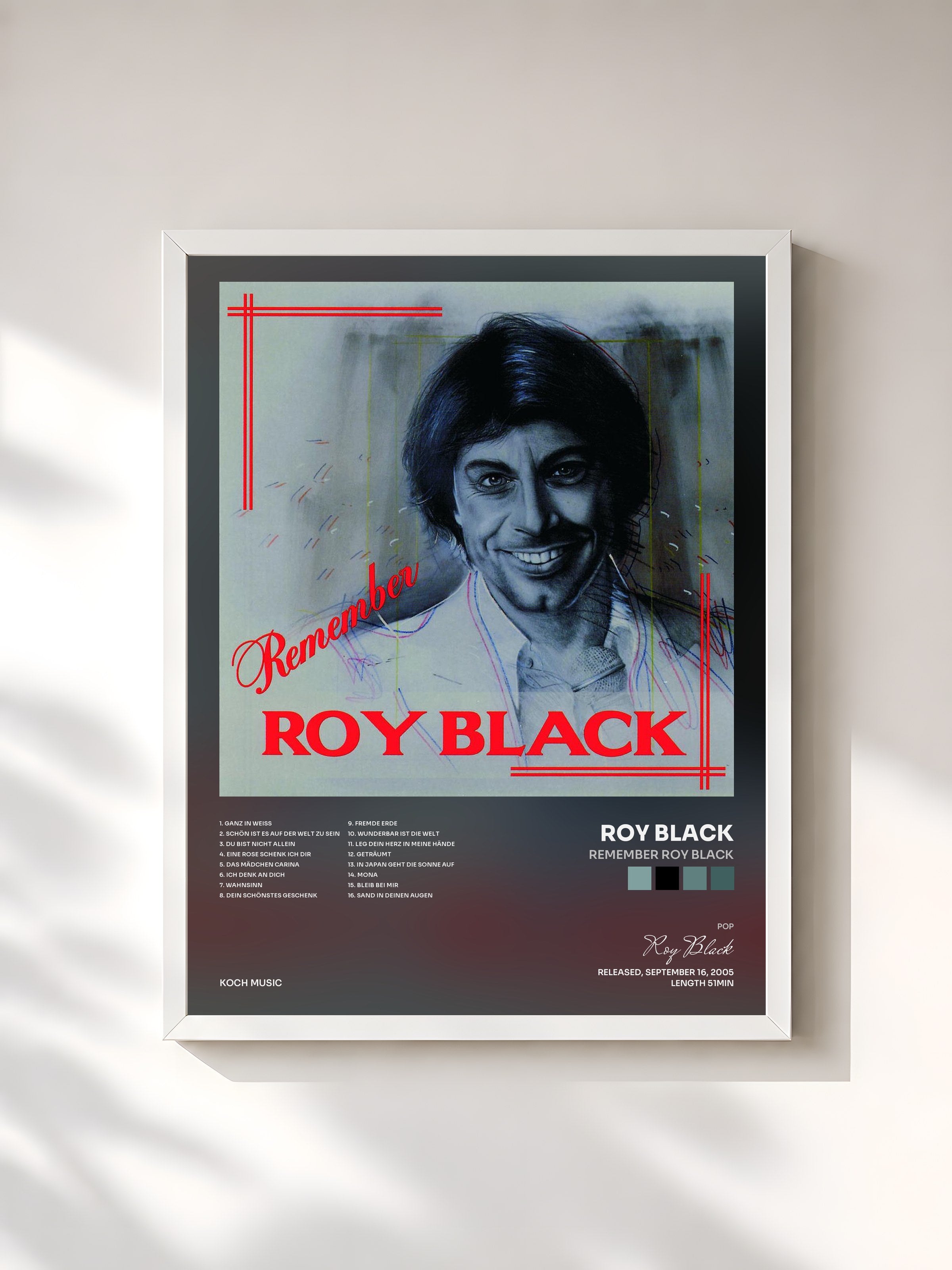 #blanc Tableau de l'album Remember Roy Black de Roy Black, cadre blanc, imprimé et encadré en France
