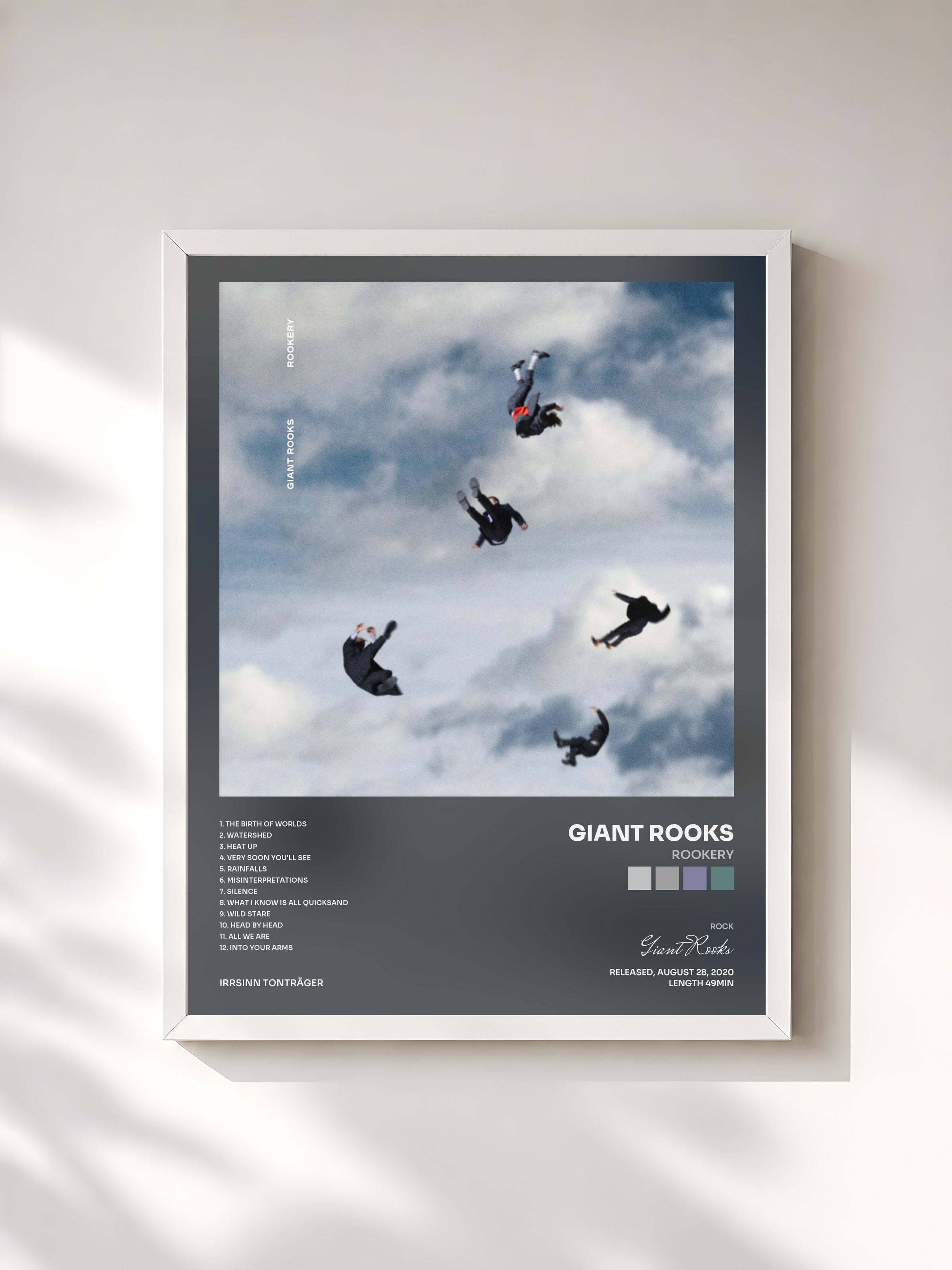 #blanc Tableau de l'album ROOKERY de Giant Rooks, cadre blanc, imprimé et encadré en France