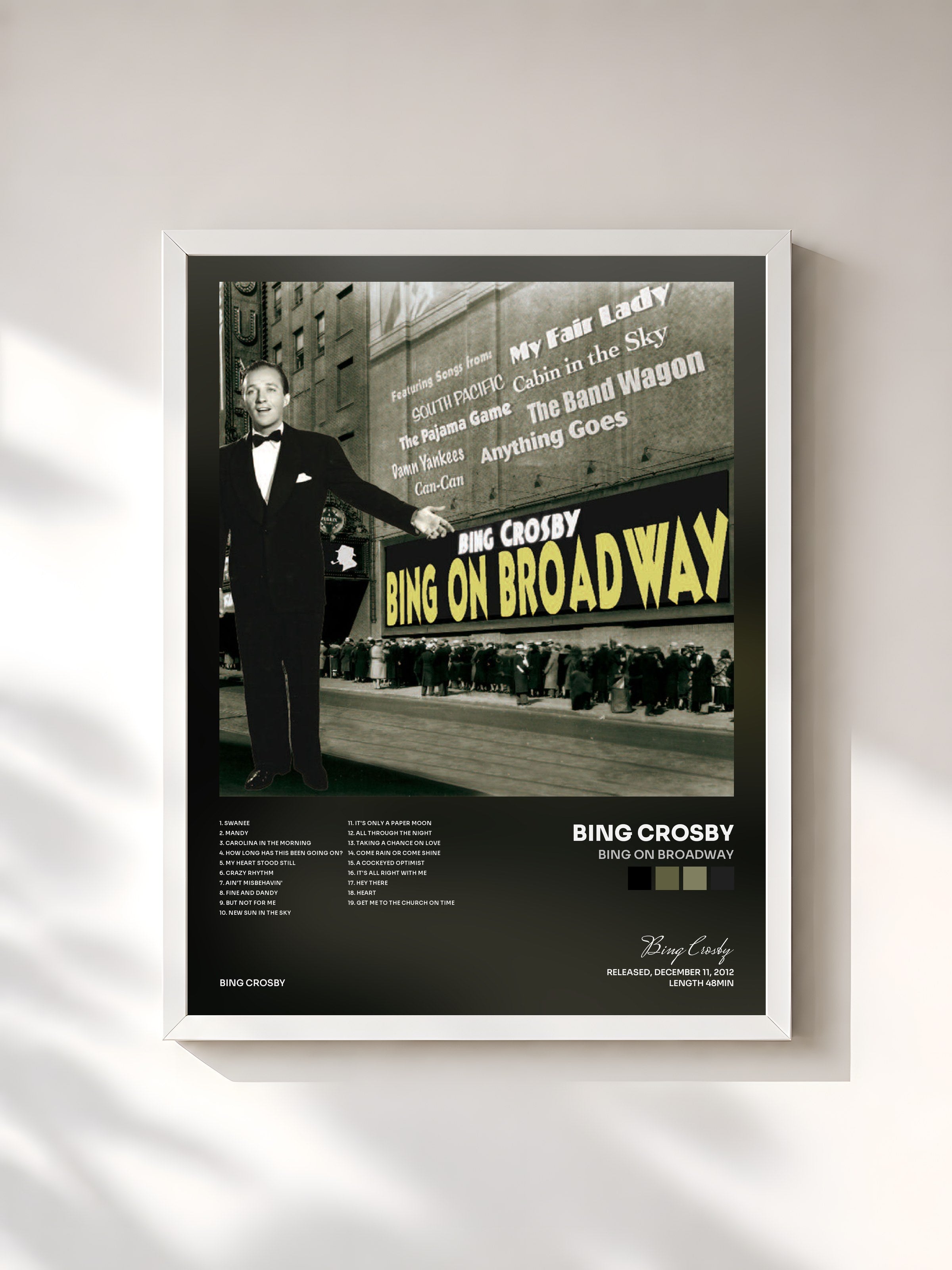 #blanc Tableau de l'album Bing On Broadway de Bing Crosby, cadre blanc, imprimé et encadré en France