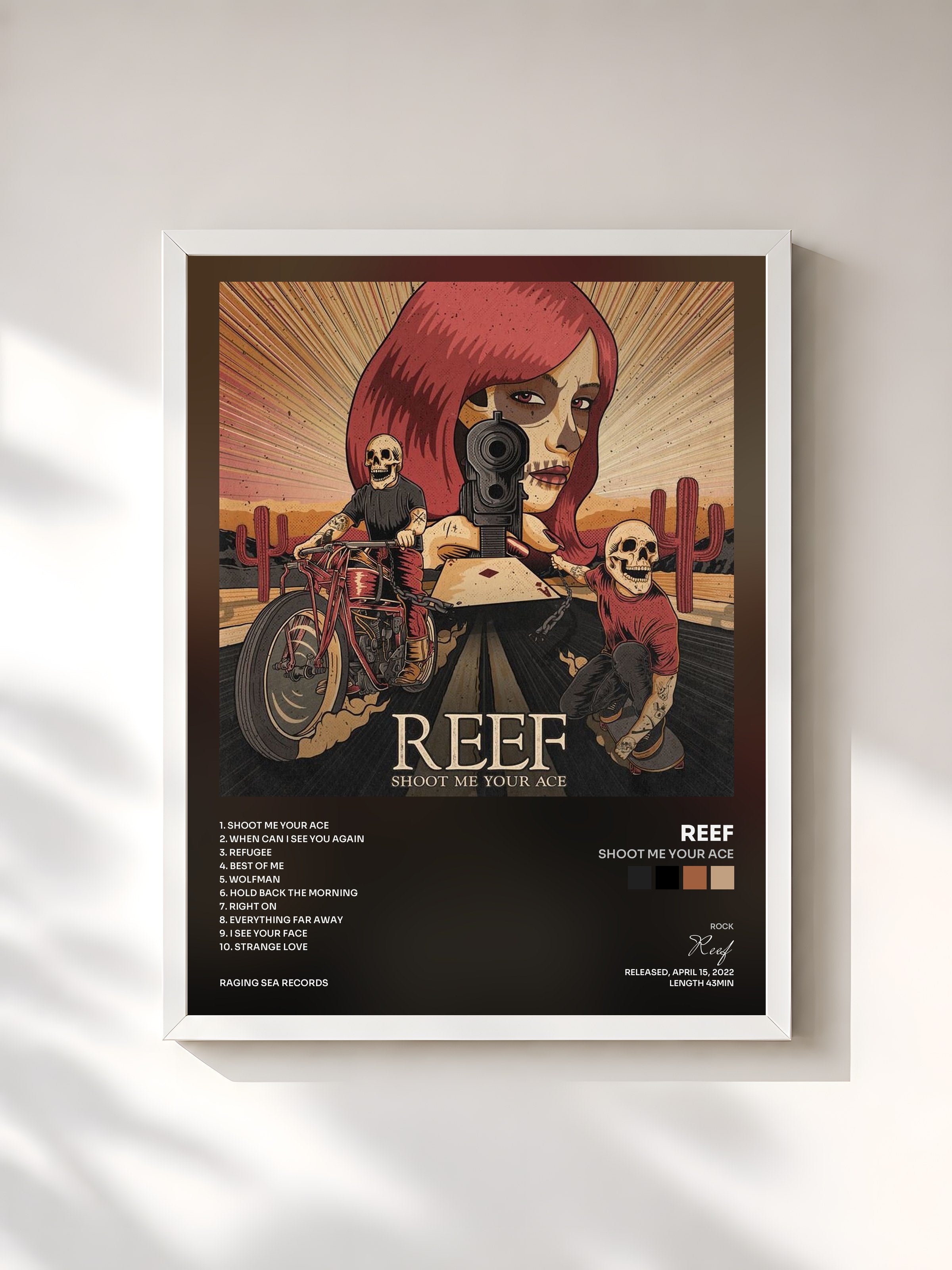 #blanc Tableau de l'album Shoot Me Your Ace de Reef, cadre blanc, imprimé et encadré en France