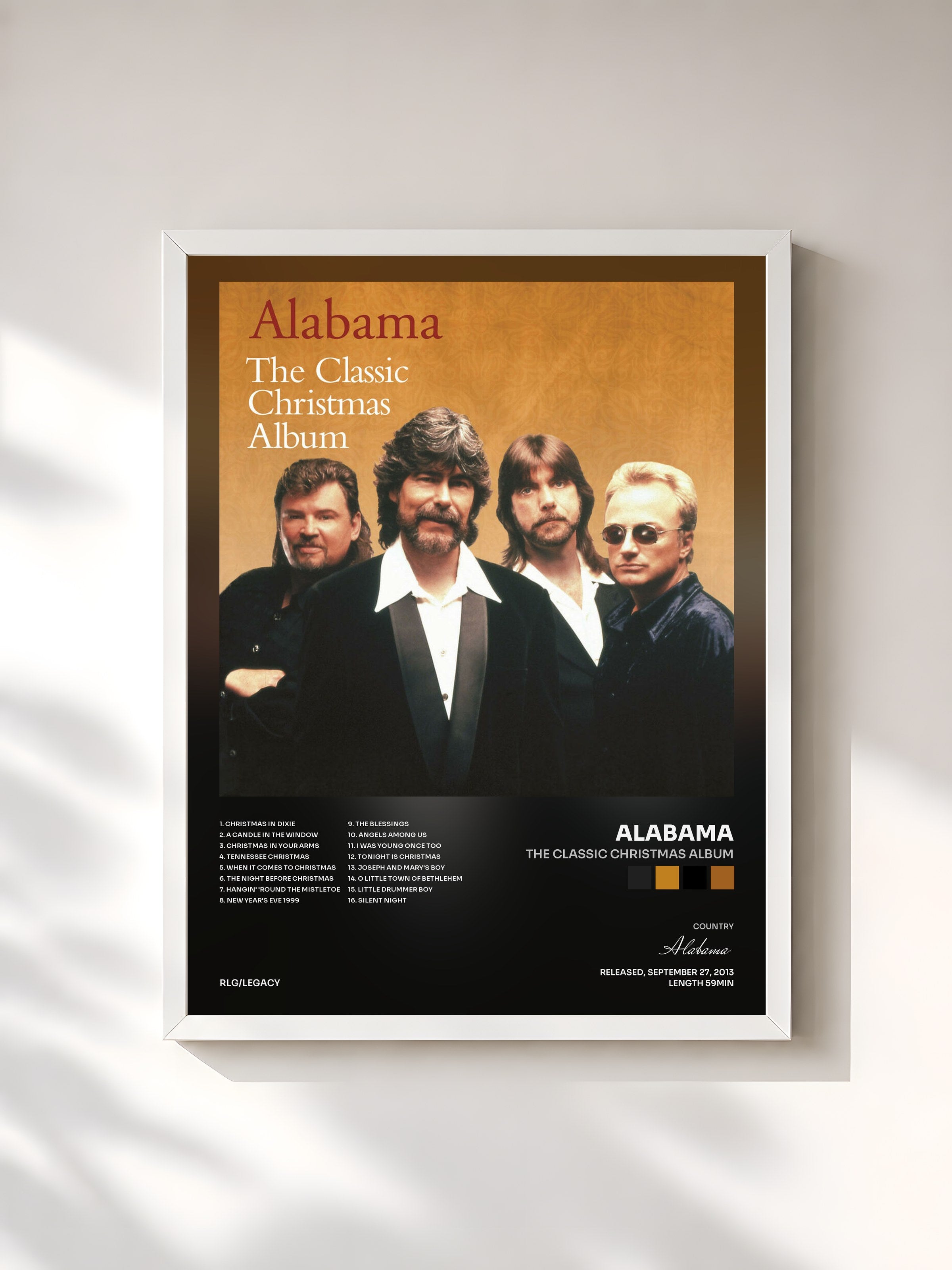 #blanc Tableau de l'album The Classic Christmas Album de Alabama, cadre blanc, imprimé et encadré en France