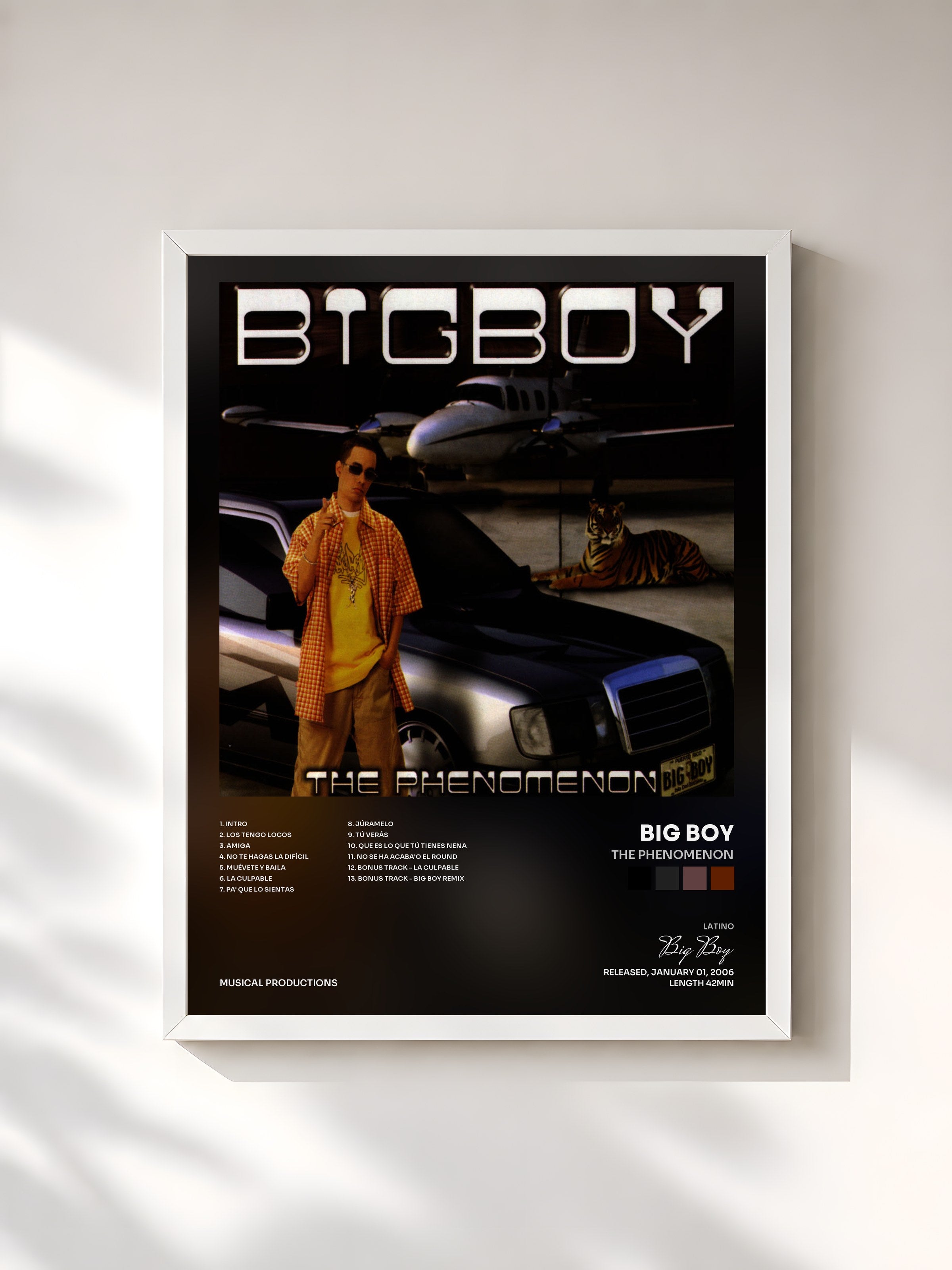 #blanc Tableau de l'album The Phenomenon de Big Boy, cadre blanc, imprimé et encadré en France