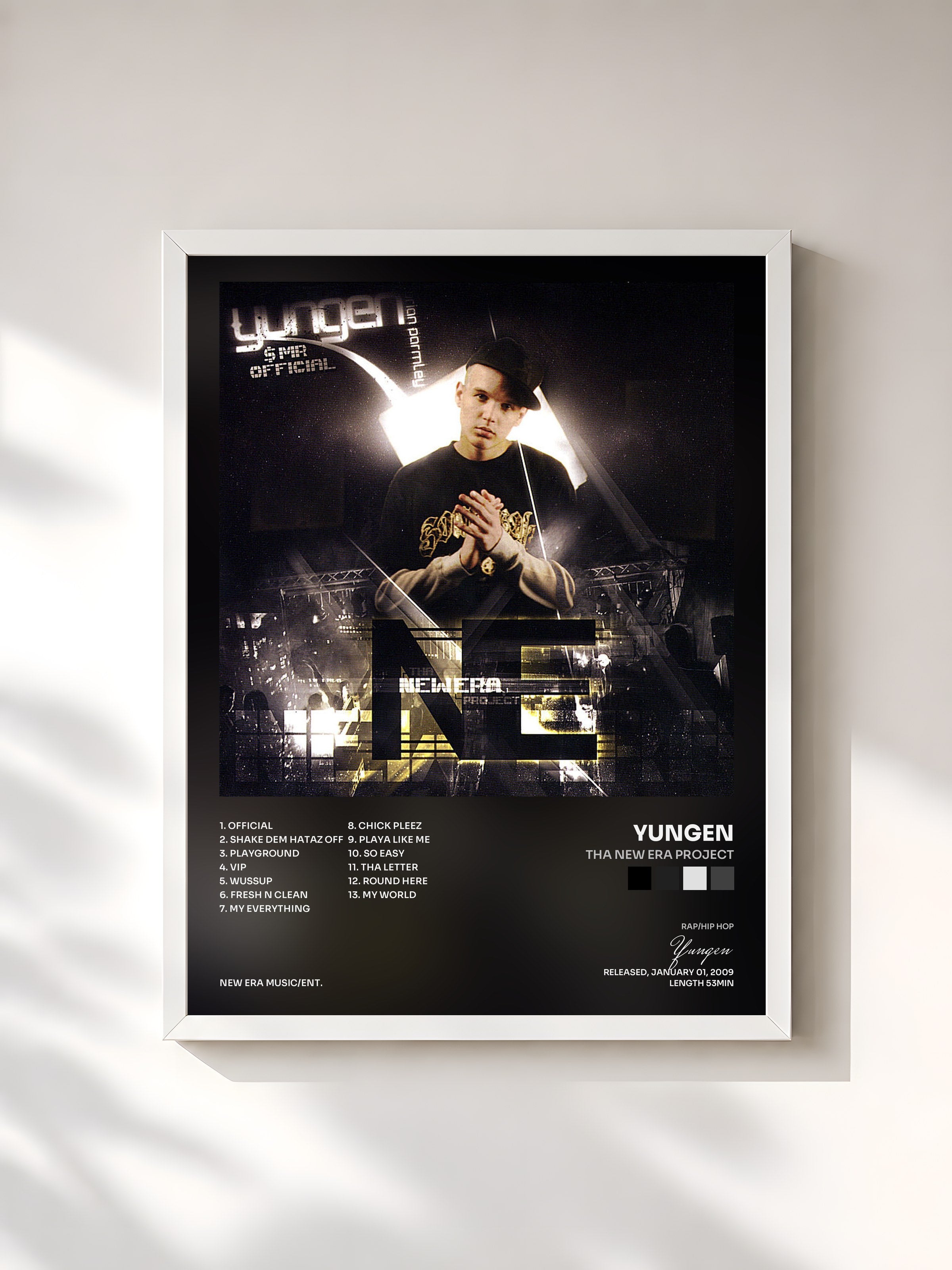 #blanc Tableau de l'album Tha New Era Project de Yungen, cadre blanc, imprimé et encadré en France