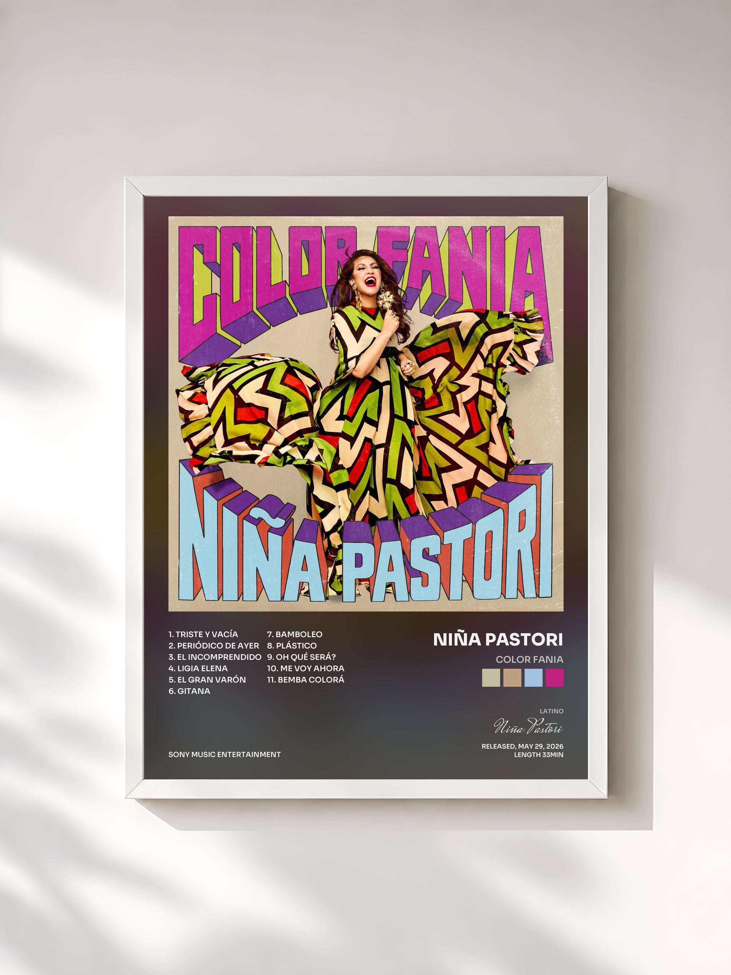 #blanc Tableau de l'album Color Fania de Niña Pastori, cadre blanc, imprimé et encadré en France