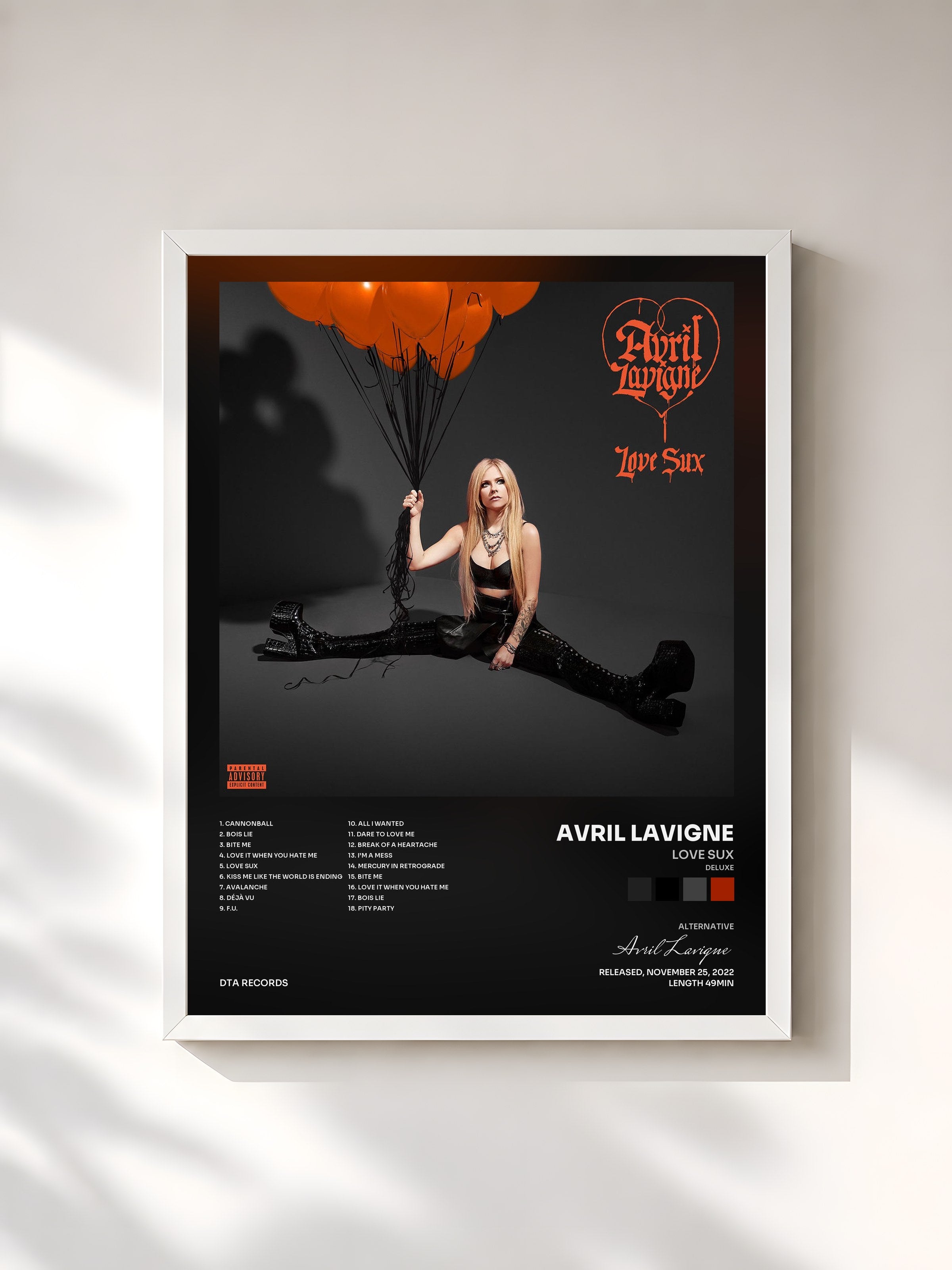 #blanc Tableau de l'album Love Sux (Deluxe) de Avril Lavigne, cadre blanc, imprimé et encadré en France