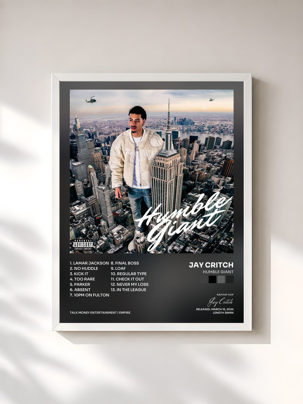 #blanc Tableau de l'album Humble Giant de Jay Critch, cadre blanc, imprimé et encadré en France