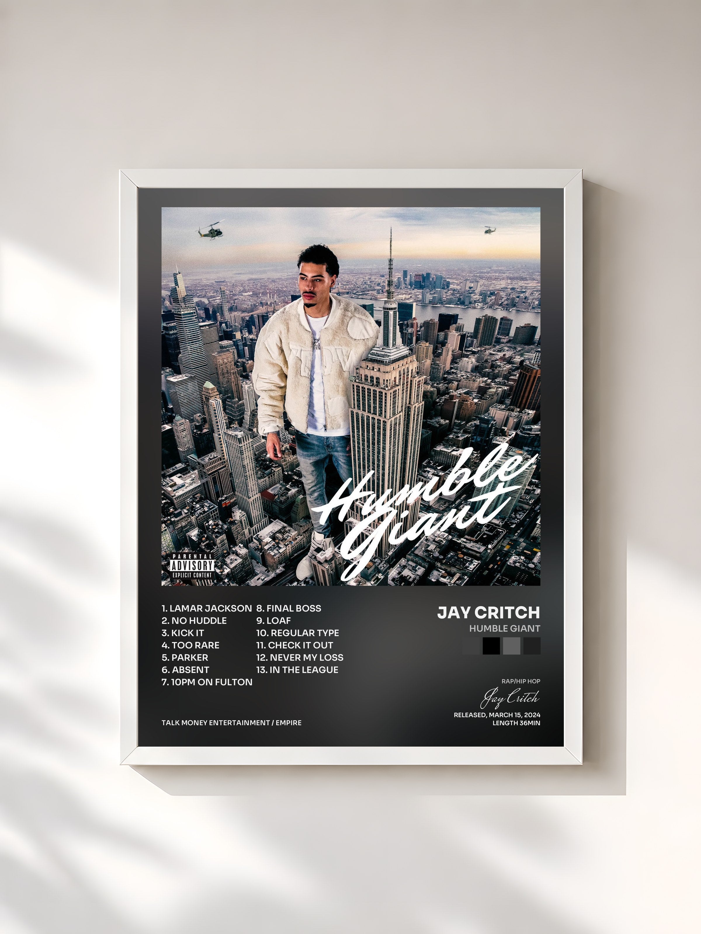 #blanc Tableau de l'album Humble Giant de Jay Critch, cadre blanc, imprimé et encadré en France