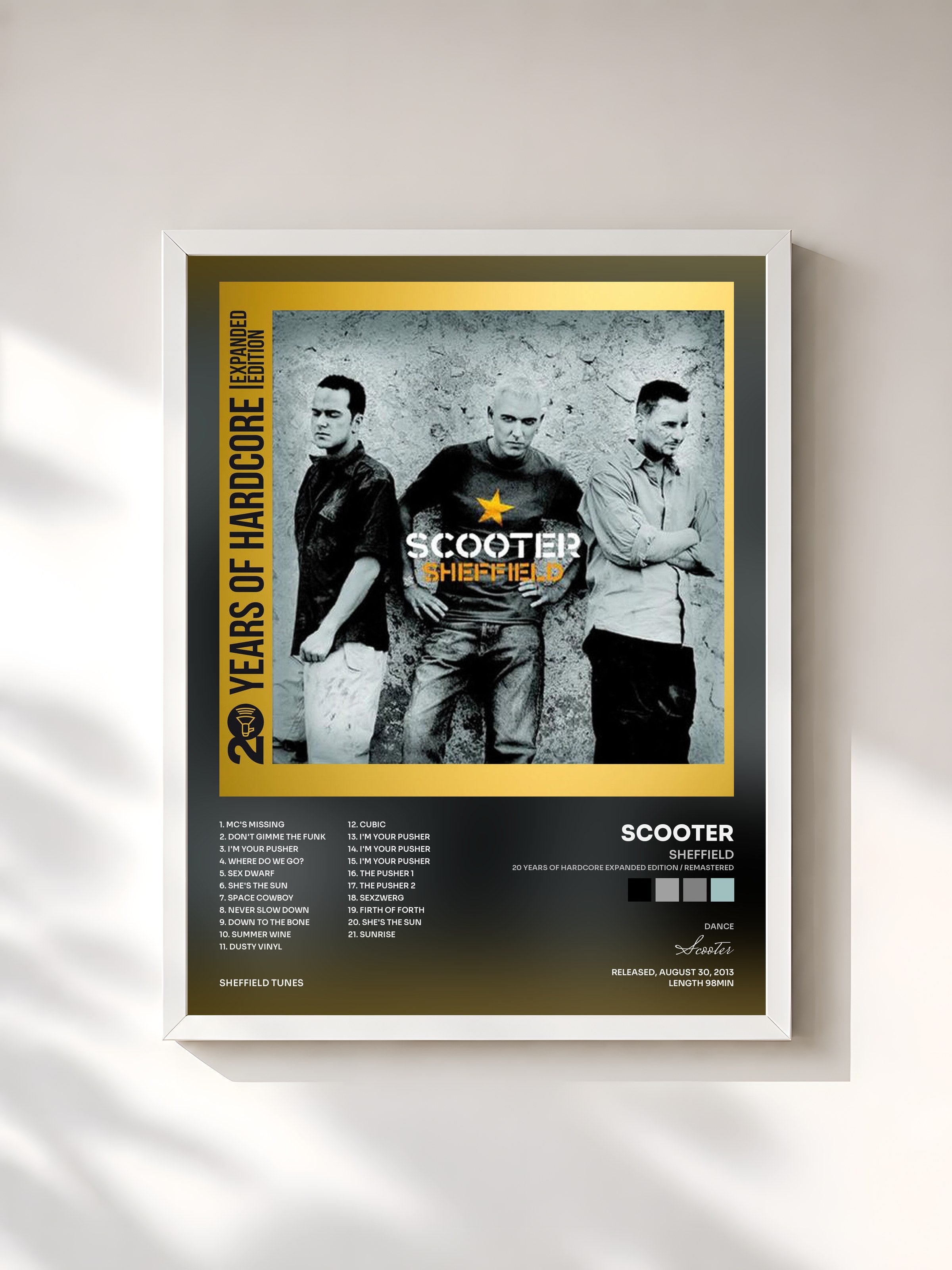 #blanc Tableau de l'album Sheffield (20 Years Of Hardcore Expanded Edition / Remastered) de Scooter, cadre blanc, imprimé et encadré en France