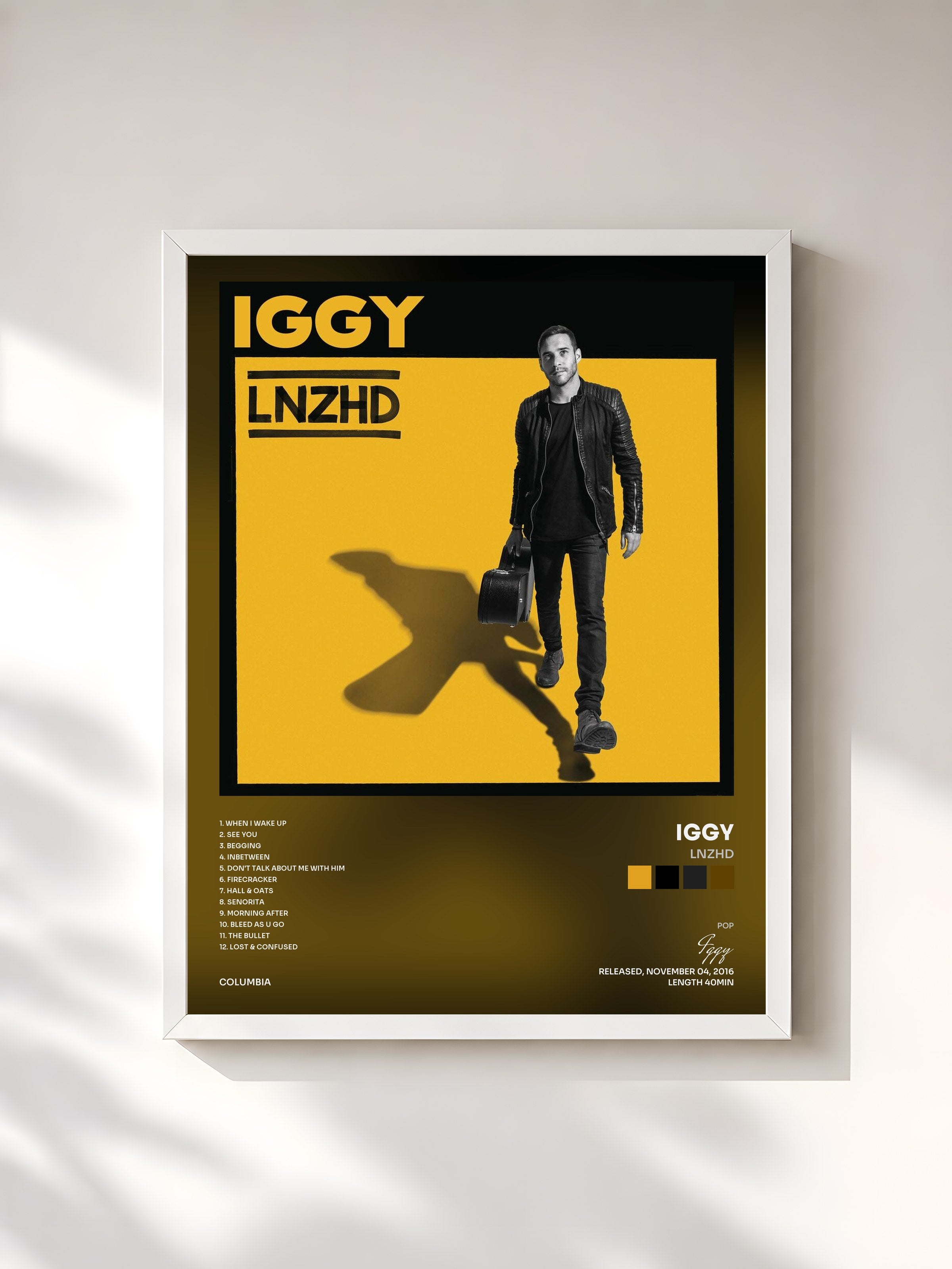#blanc Tableau de l'album LNZHD de Iggy, cadre blanc, imprimé et encadré en France
