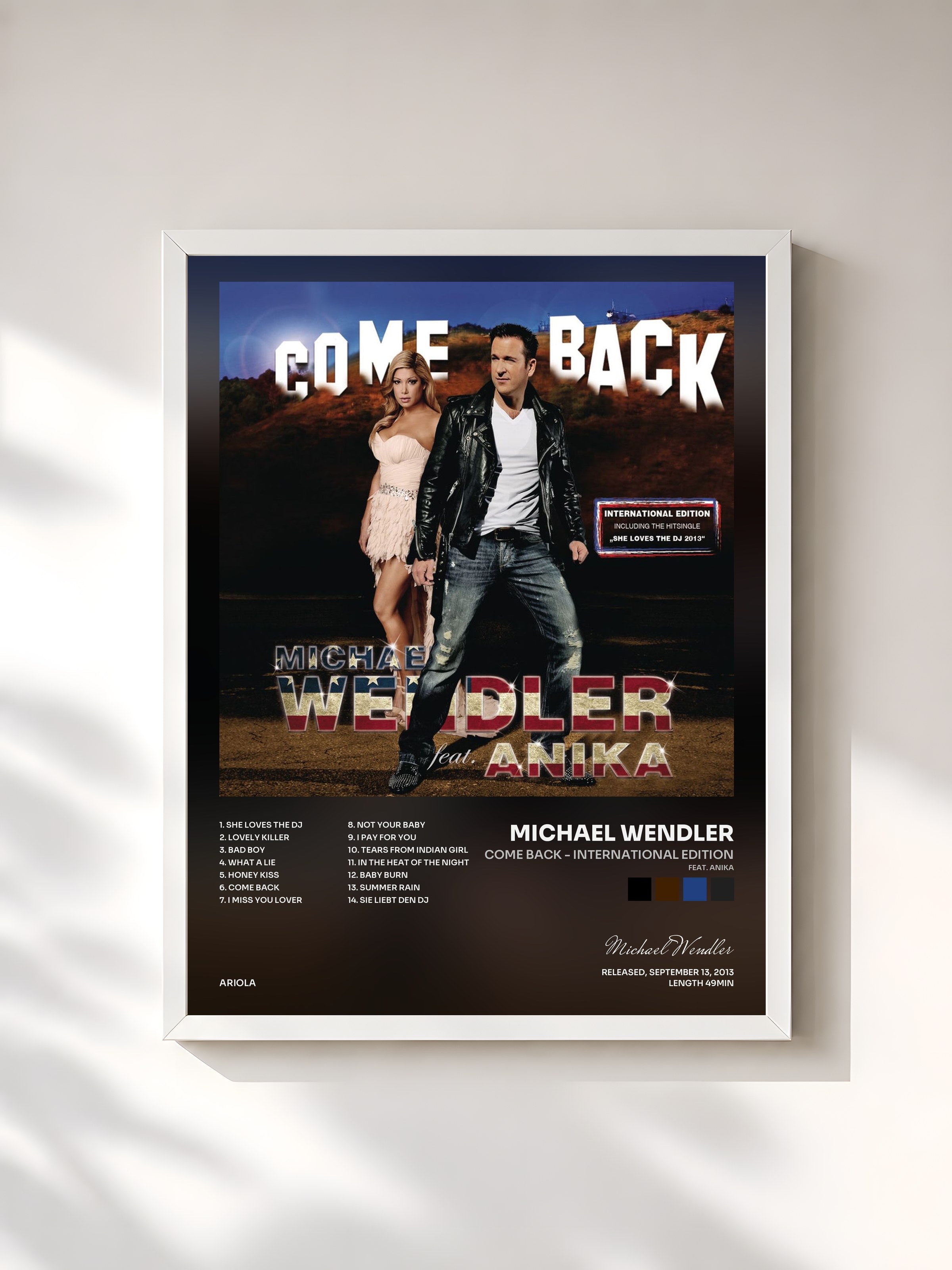 #blanc Tableau de l'album Come Back - International Edition (feat. Anika) de Michael Wendler, cadre blanc, imprimé et encadré en France