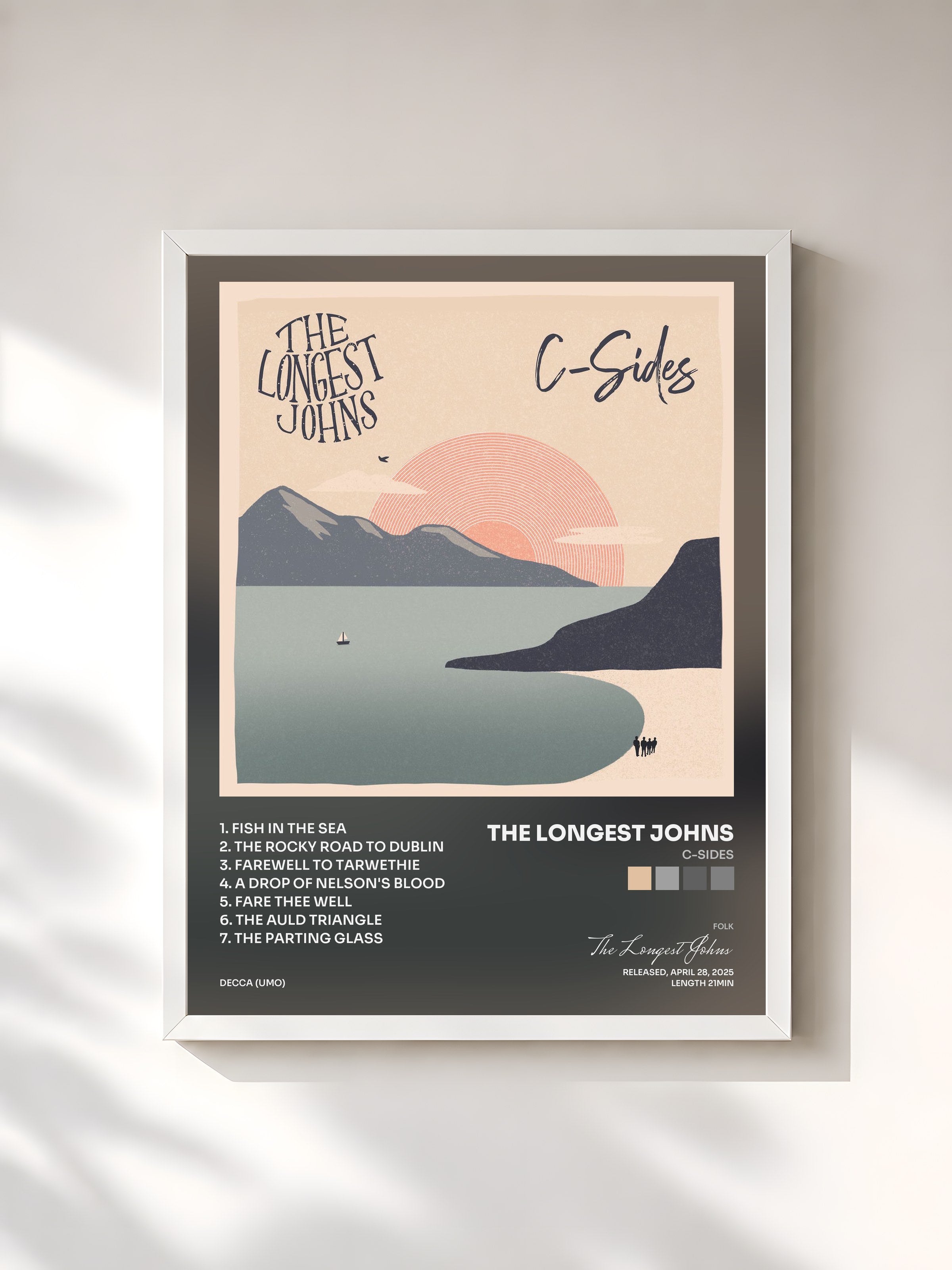 #blanc Tableau de l'album C-Sides de The Longest Johns, cadre blanc, imprimé et encadré en France