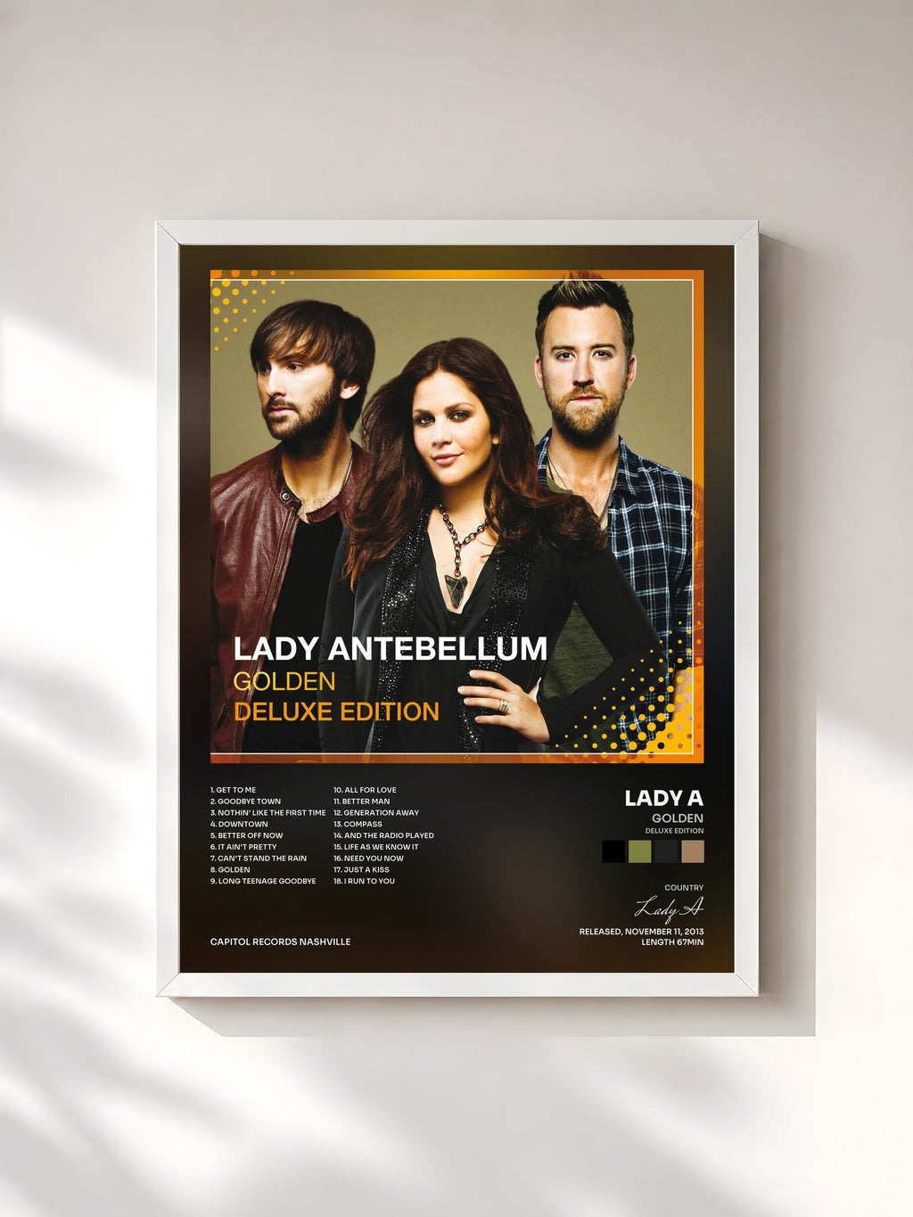 #blanc Tableau de l'album Golden (Deluxe Edition) de Lady A, cadre blanc, imprimé et encadré en France