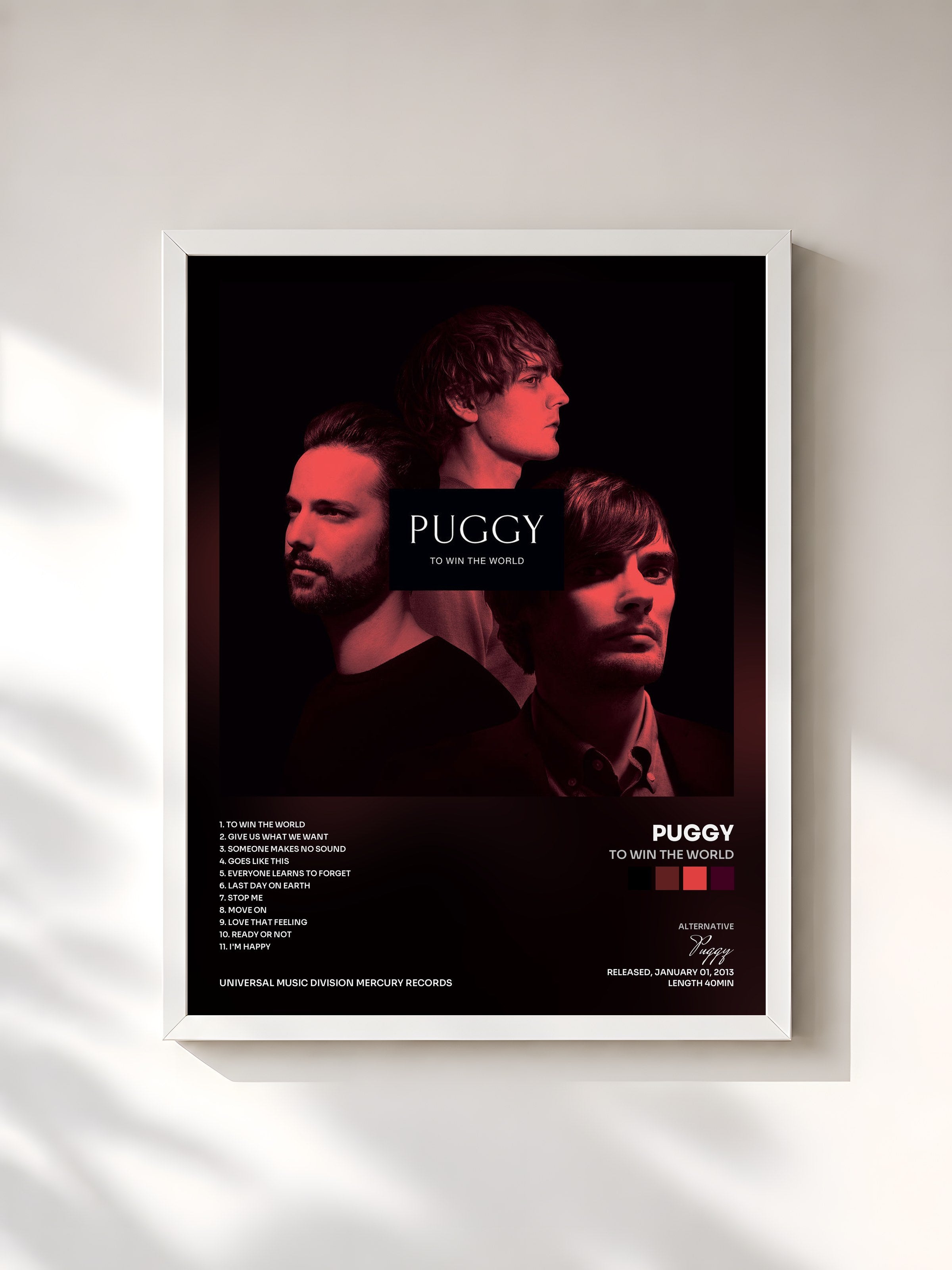 #blanc Tableau de l'album To Win The World de Puggy, cadre blanc, imprimé et encadré en France