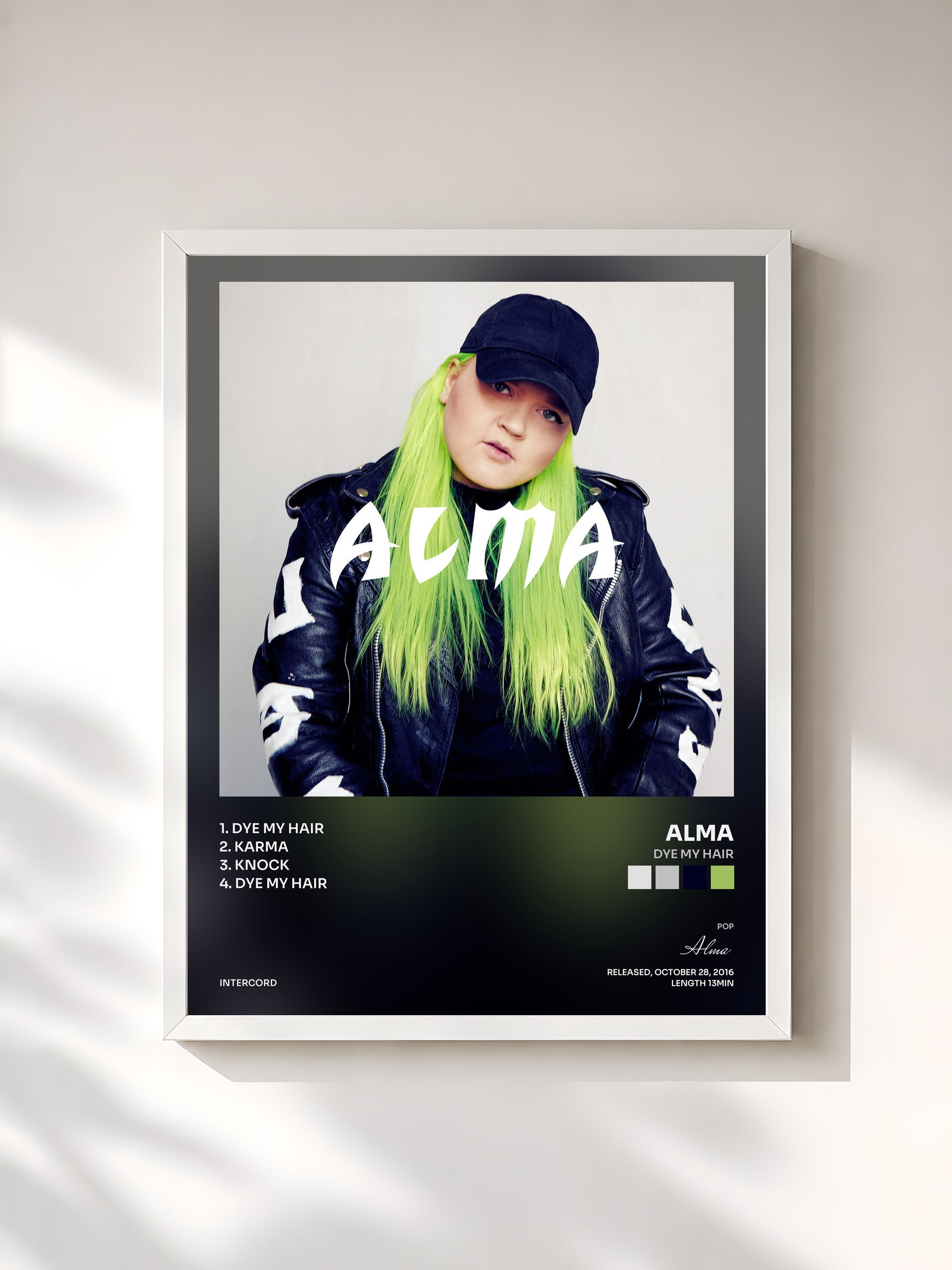#blanc Tableau de l'album Dye My Hair de Alma, cadre blanc, imprimé et encadré en France
