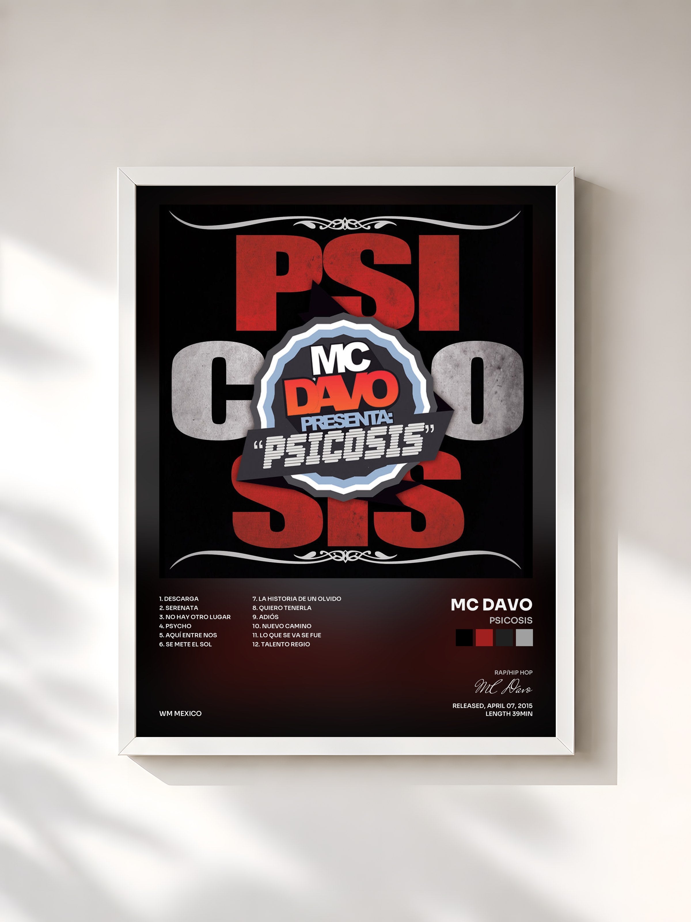 #blanc Tableau de l'album Psicosis de MC Davo, cadre blanc, imprimé et encadré en France