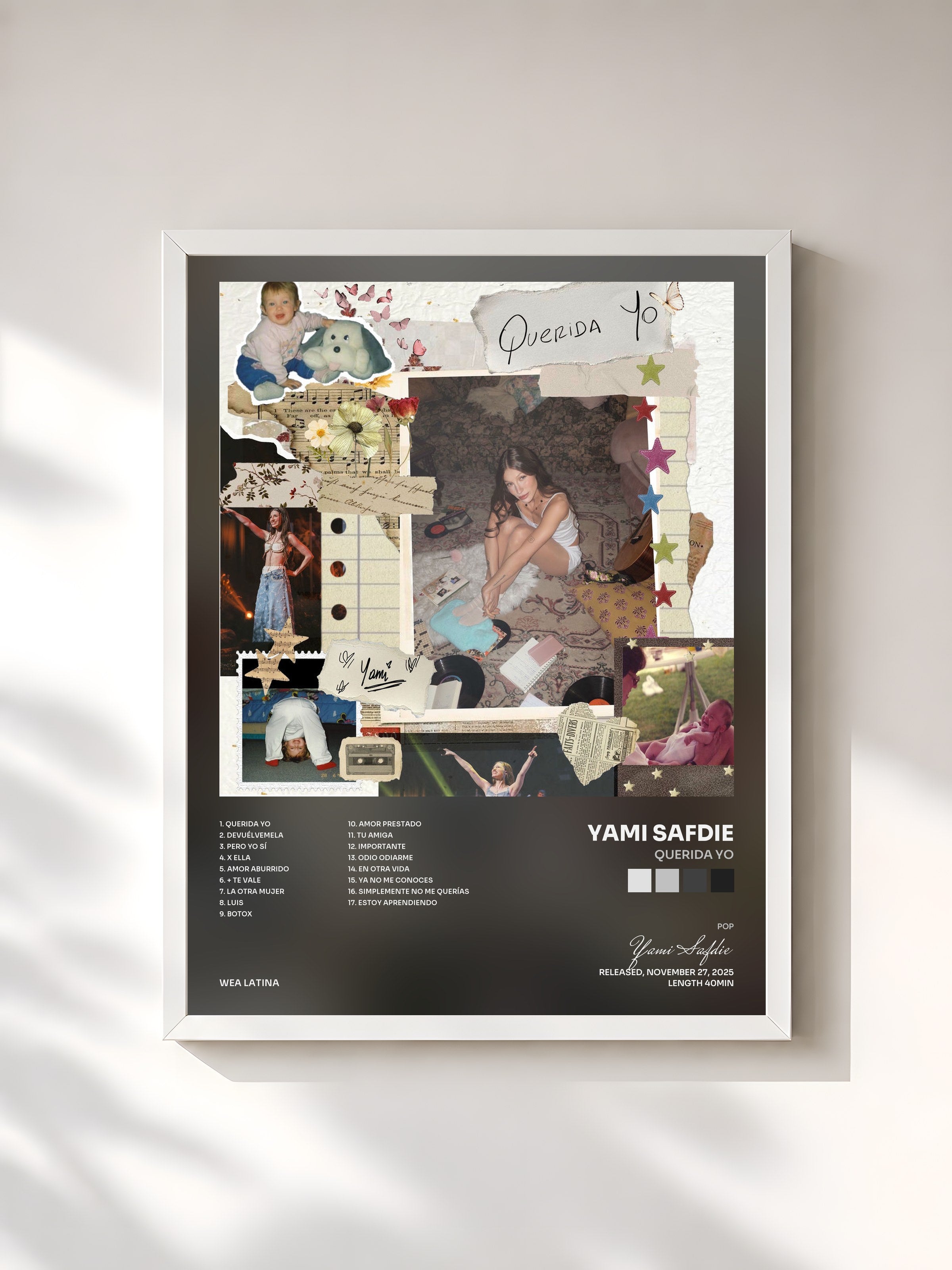 #blanc Tableau de l'album Querida Yo de Yami Safdie, cadre blanc, imprimé et encadré en France