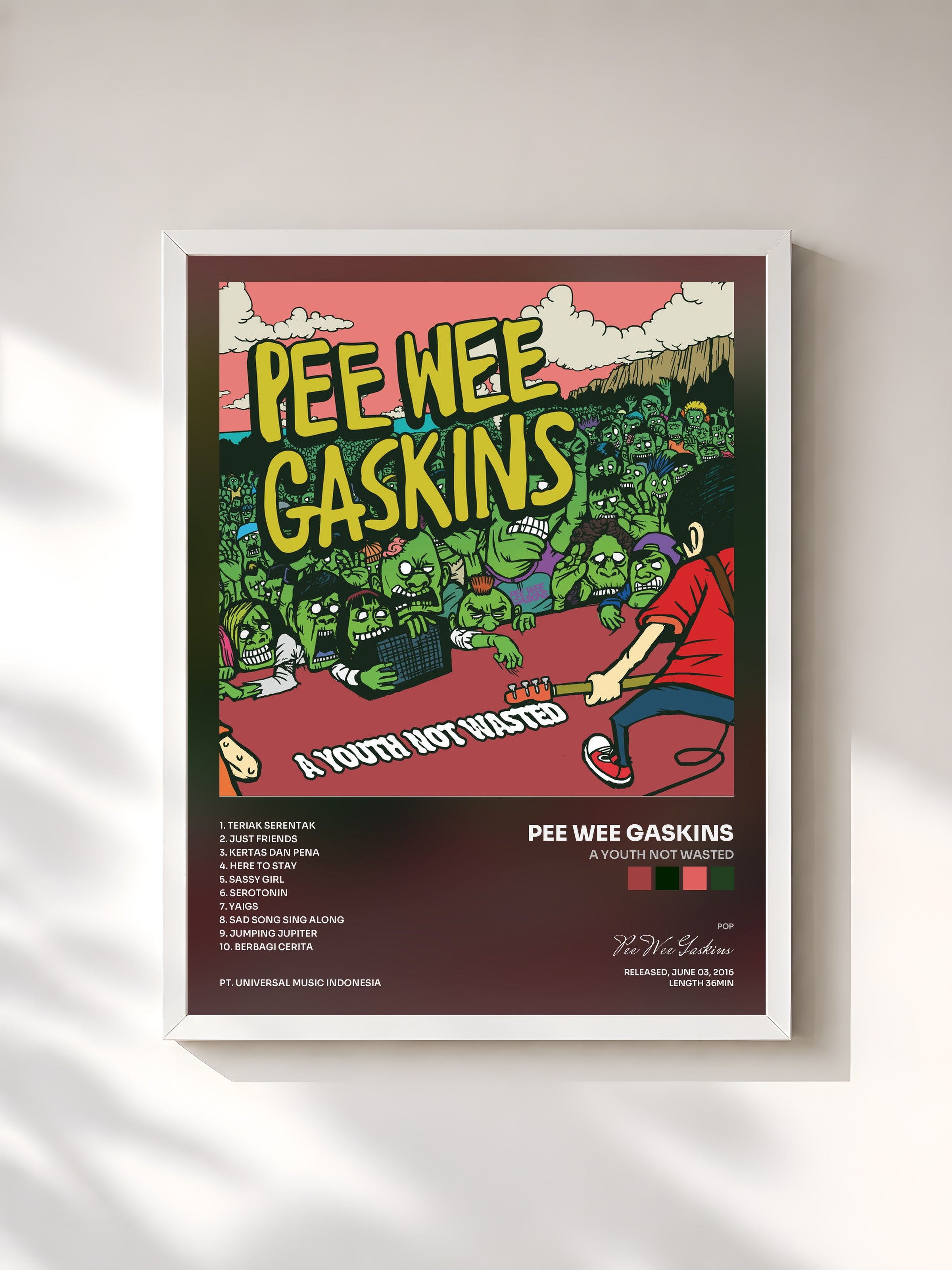 #blanc Tableau de l'album A Youth Not Wasted de Pee Wee Gaskins, cadre blanc, imprimé et encadré en France