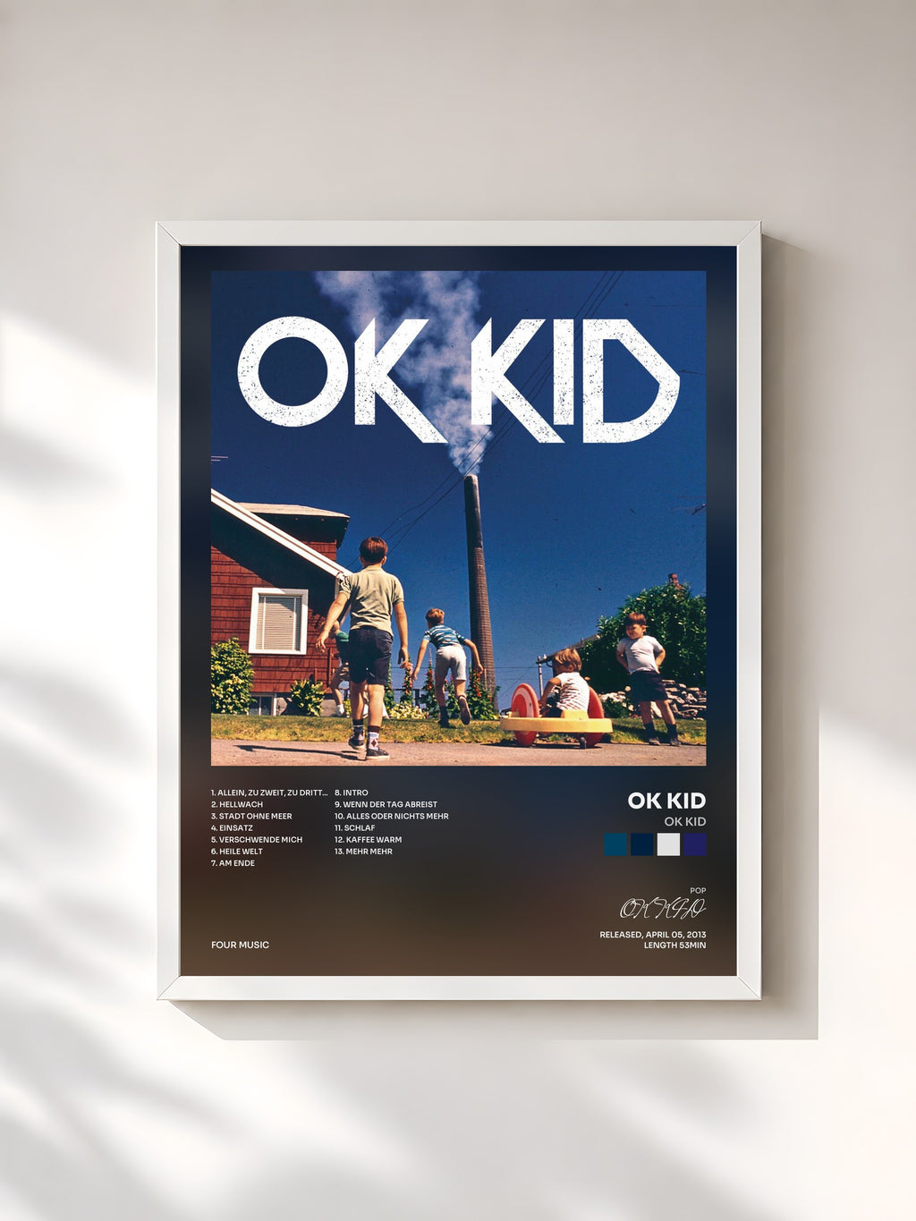 #blanc Tableau de l'album OK KID de OK KID, cadre blanc, imprimé et encadré en France