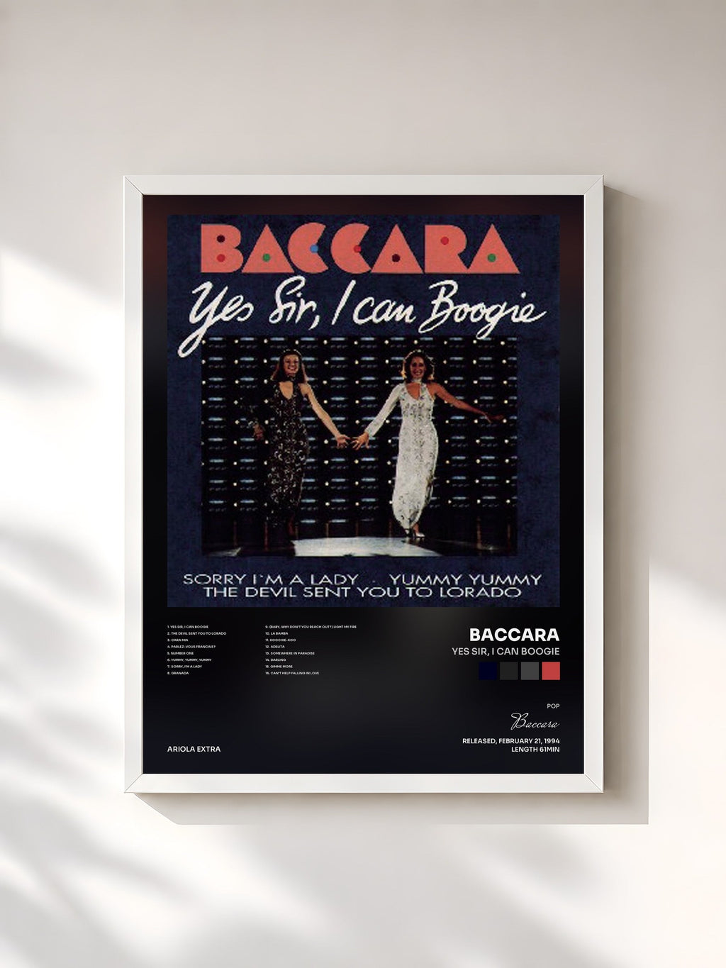 #blanc Yes Sir, I Can Boogie de Baccara en lámina enmarcada, marco blanco, impresa y enmarcada en Francia