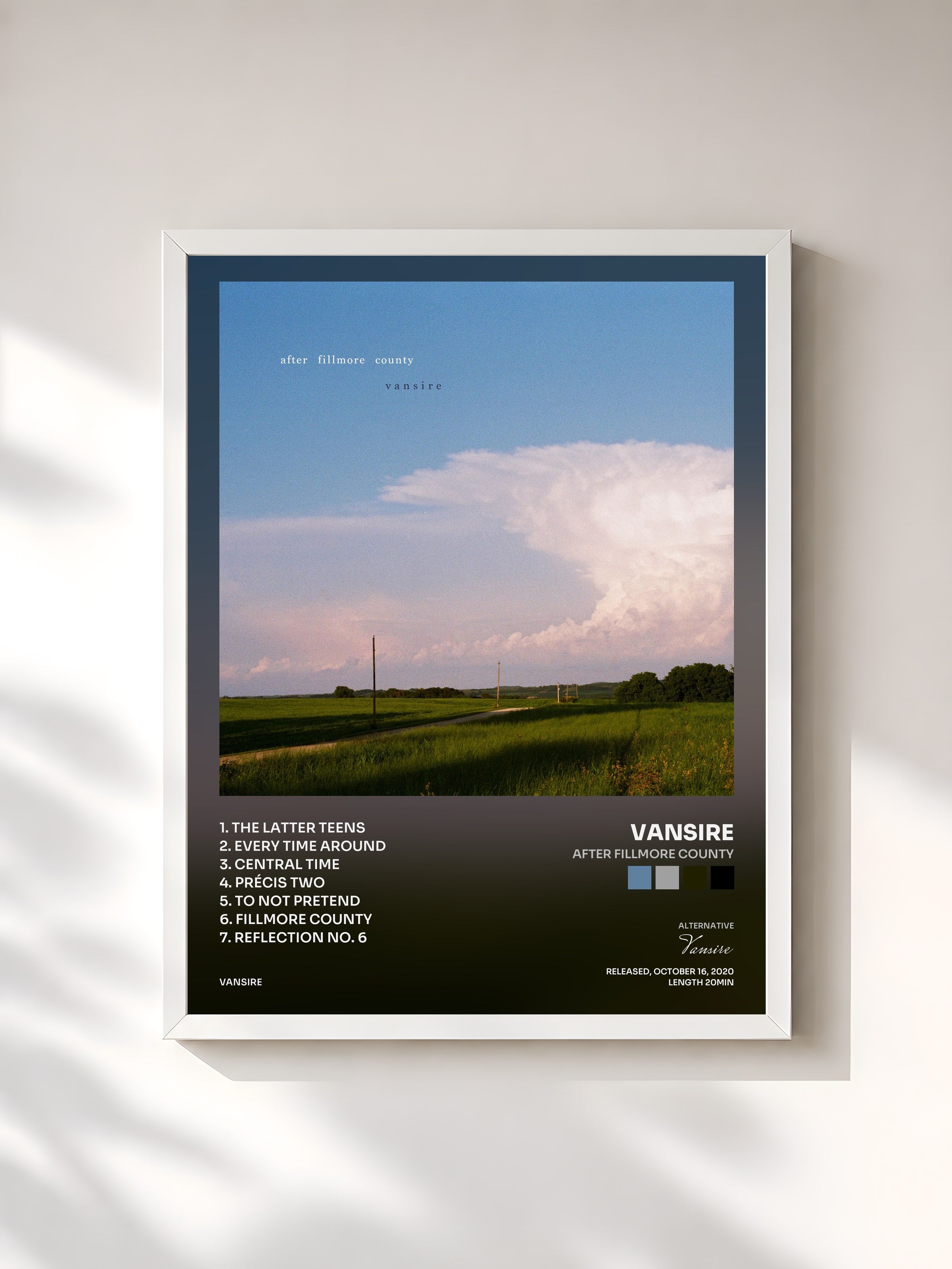 #blanc Tableau de l'album After Fillmore County de Vansire, cadre blanc, imprimé et encadré en France