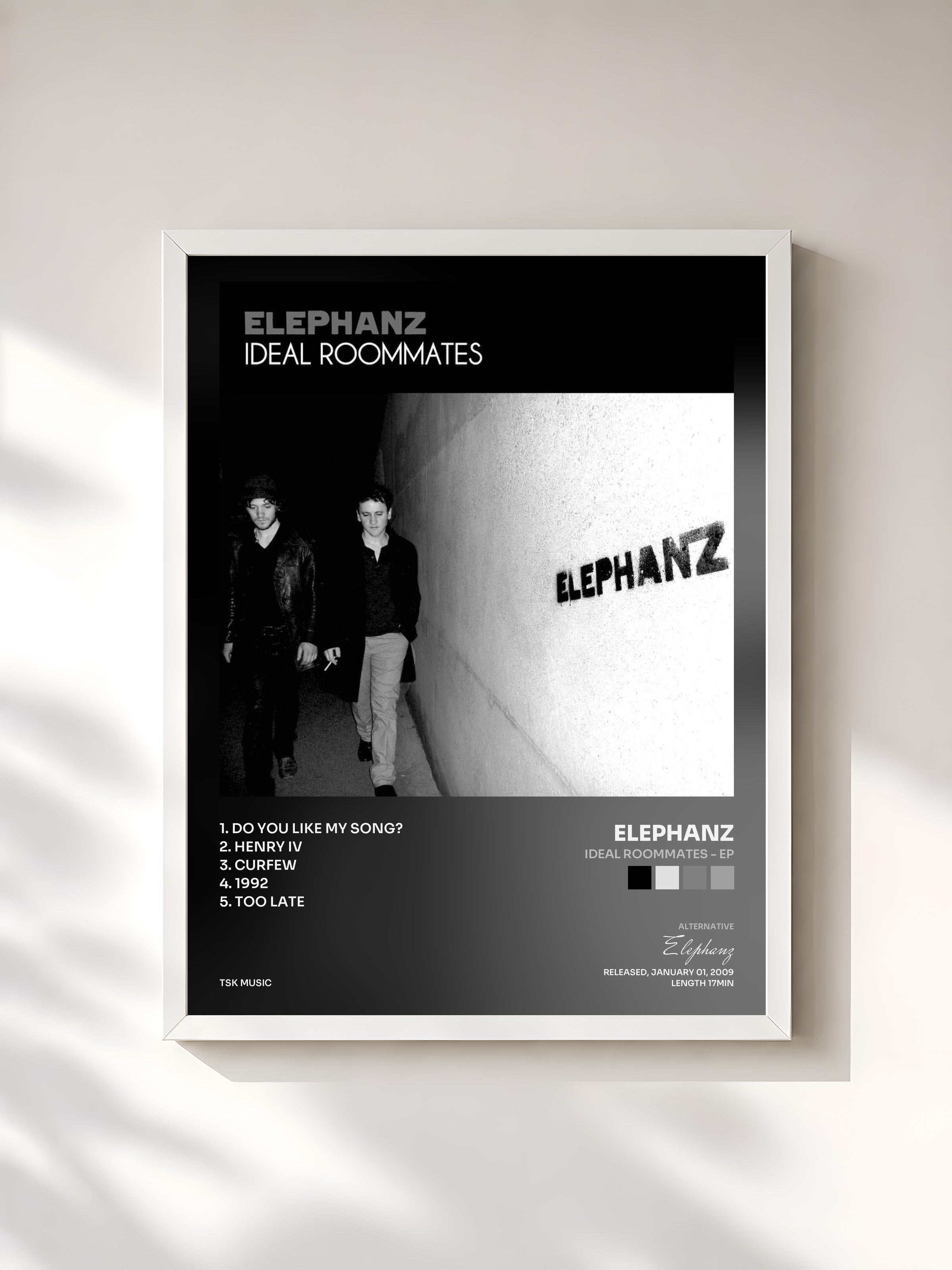 #blanc Tableau de l'album Ideal Roommates - EP de Elephanz, cadre blanc, imprimé et encadré en France