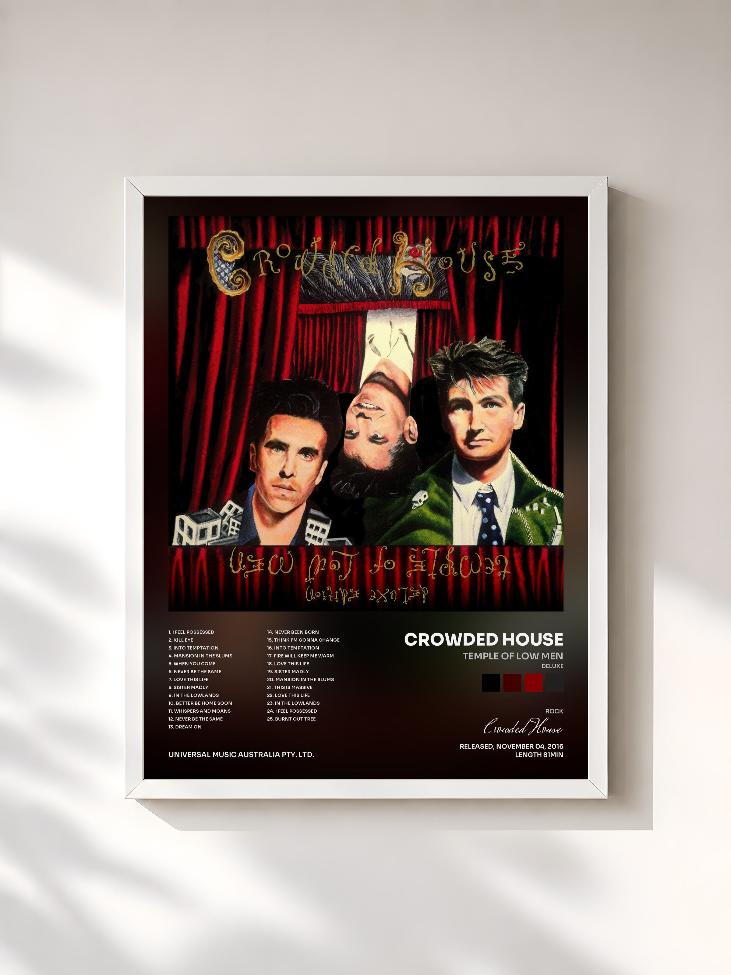 #blanc Tableau de l'album Temple Of Low Men (Deluxe) de Crowded House, cadre blanc, imprimé et encadré en France