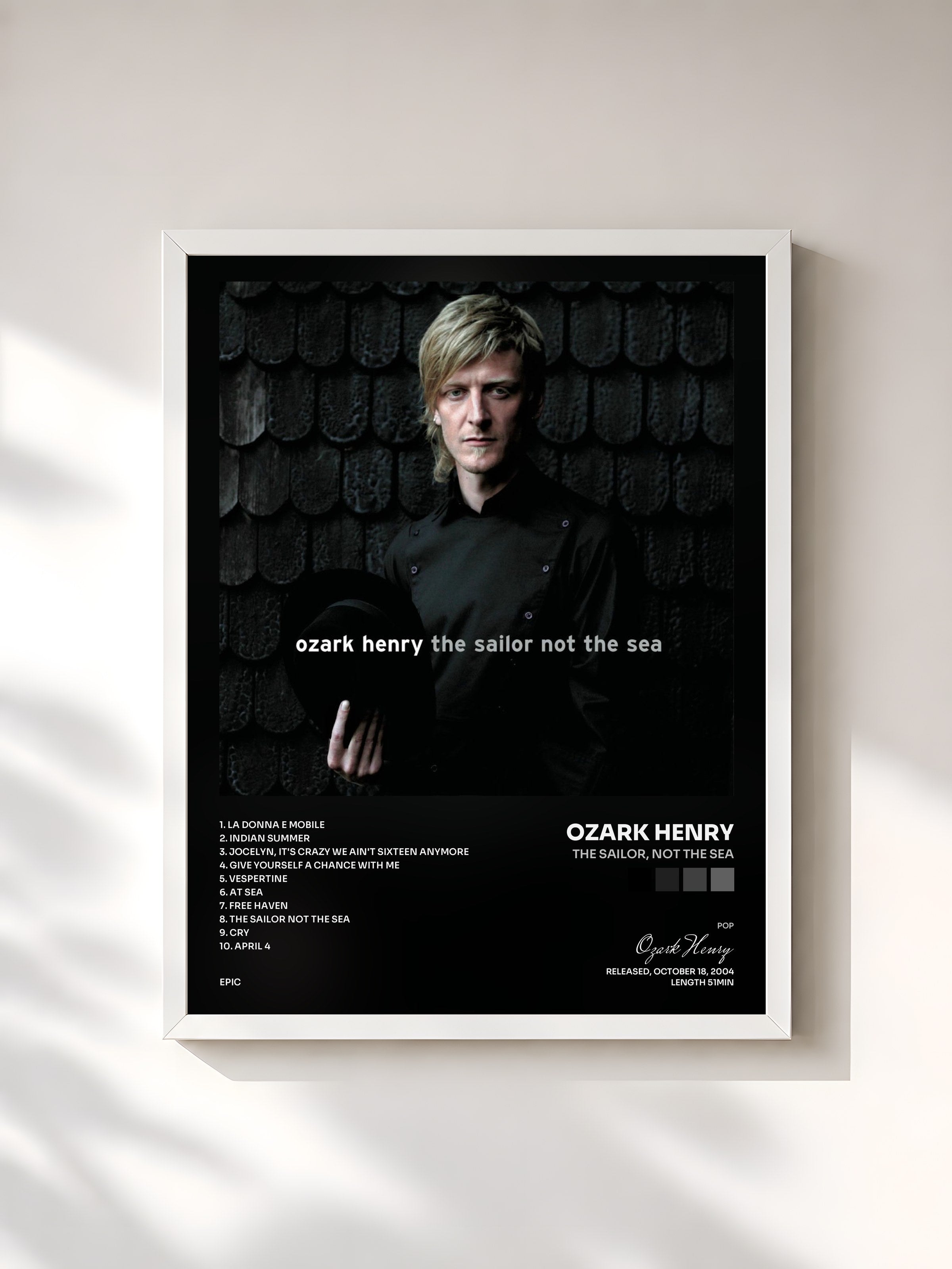#blanc Tableau de l'album The Sailor, Not The Sea de Ozark Henry, cadre blanc, imprimé et encadré en France