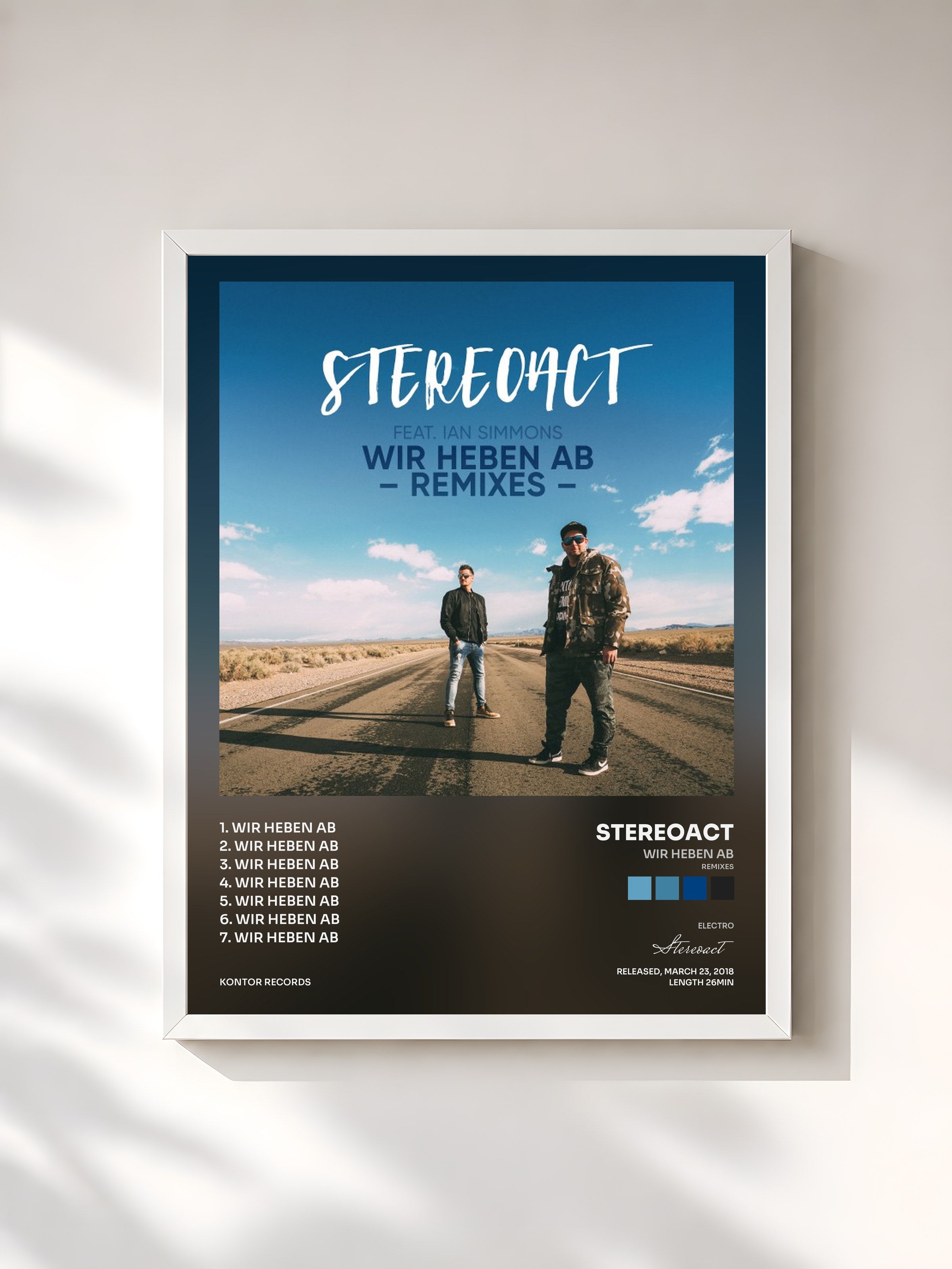 #blanc Tableau de l'album Wir heben ab (Remixes) de Stereoact, cadre blanc, imprimé et encadré en France